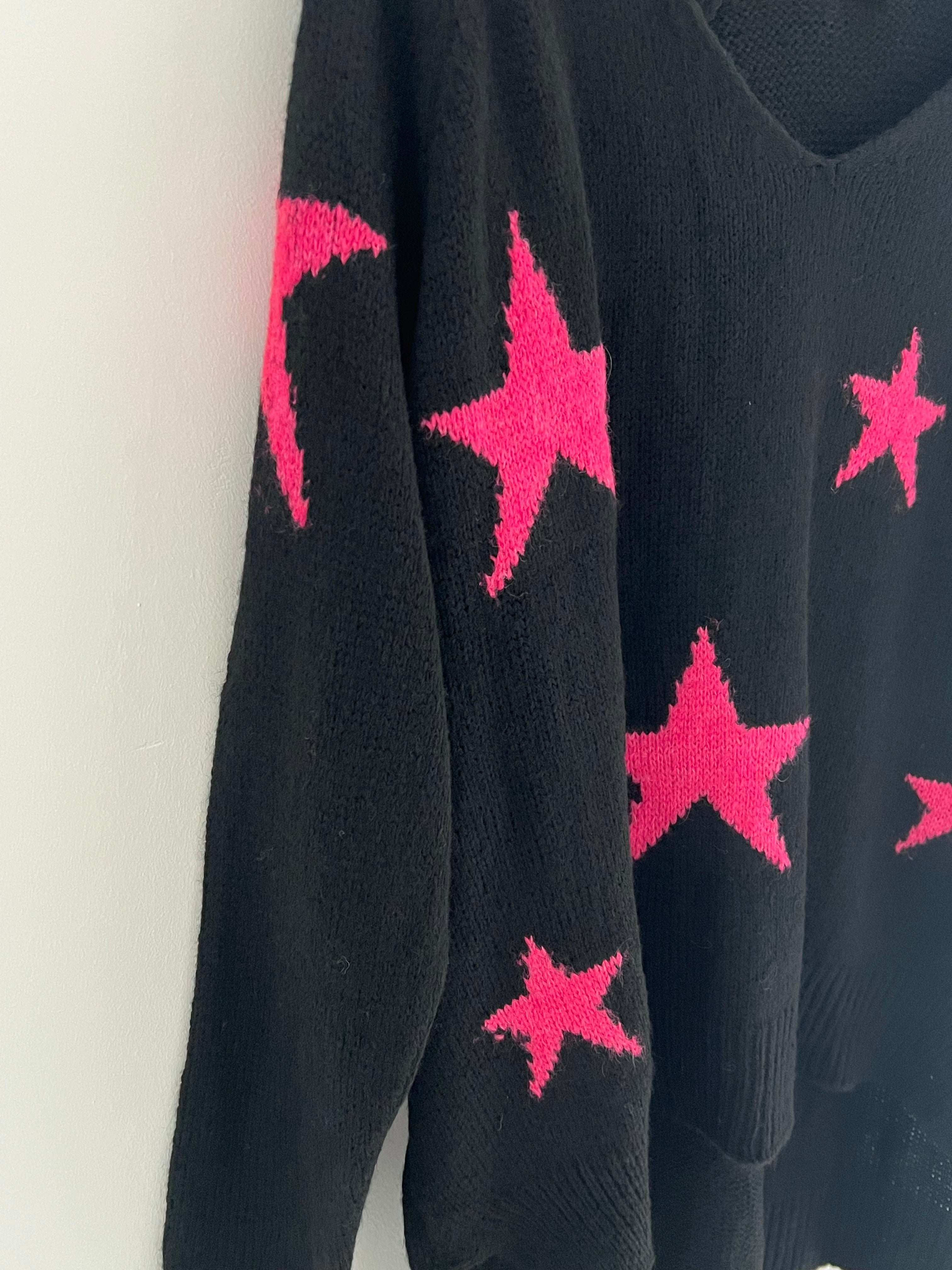 Multi Star Cosy Jumper in Black & Pink