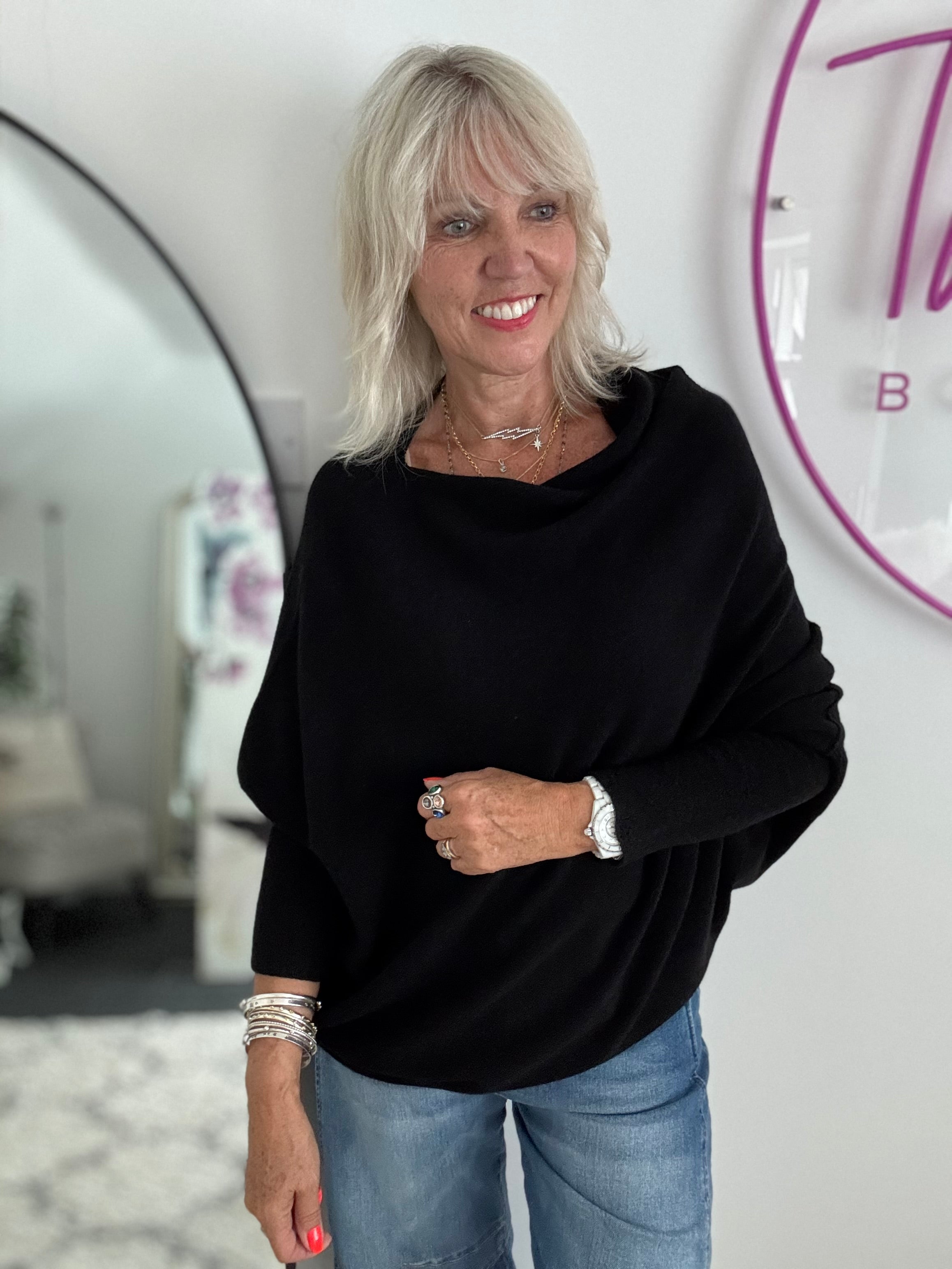 Cowl Neck Asymmetric Jumper in Black