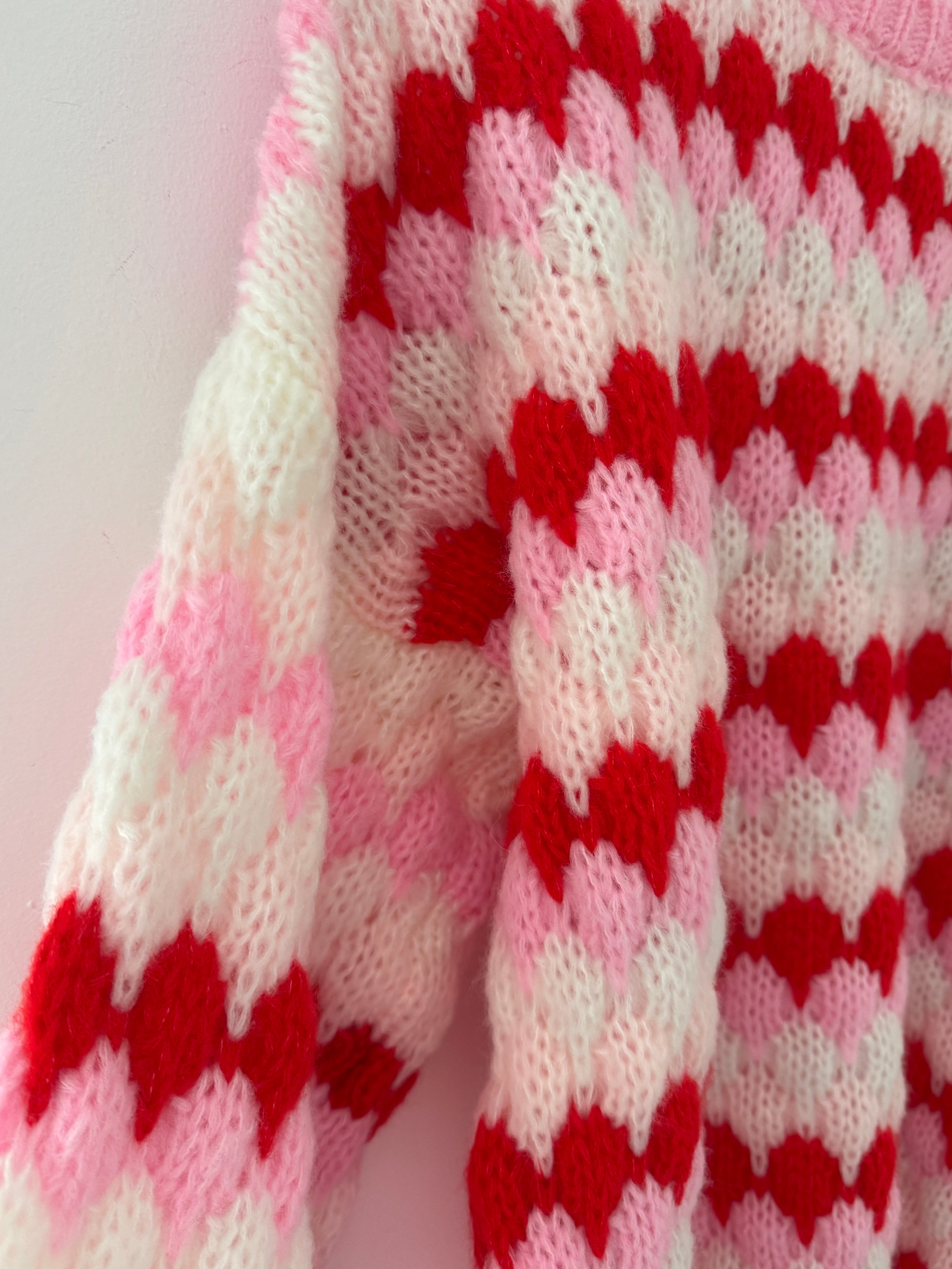 Waffle Knit Jumper in Pink & Red