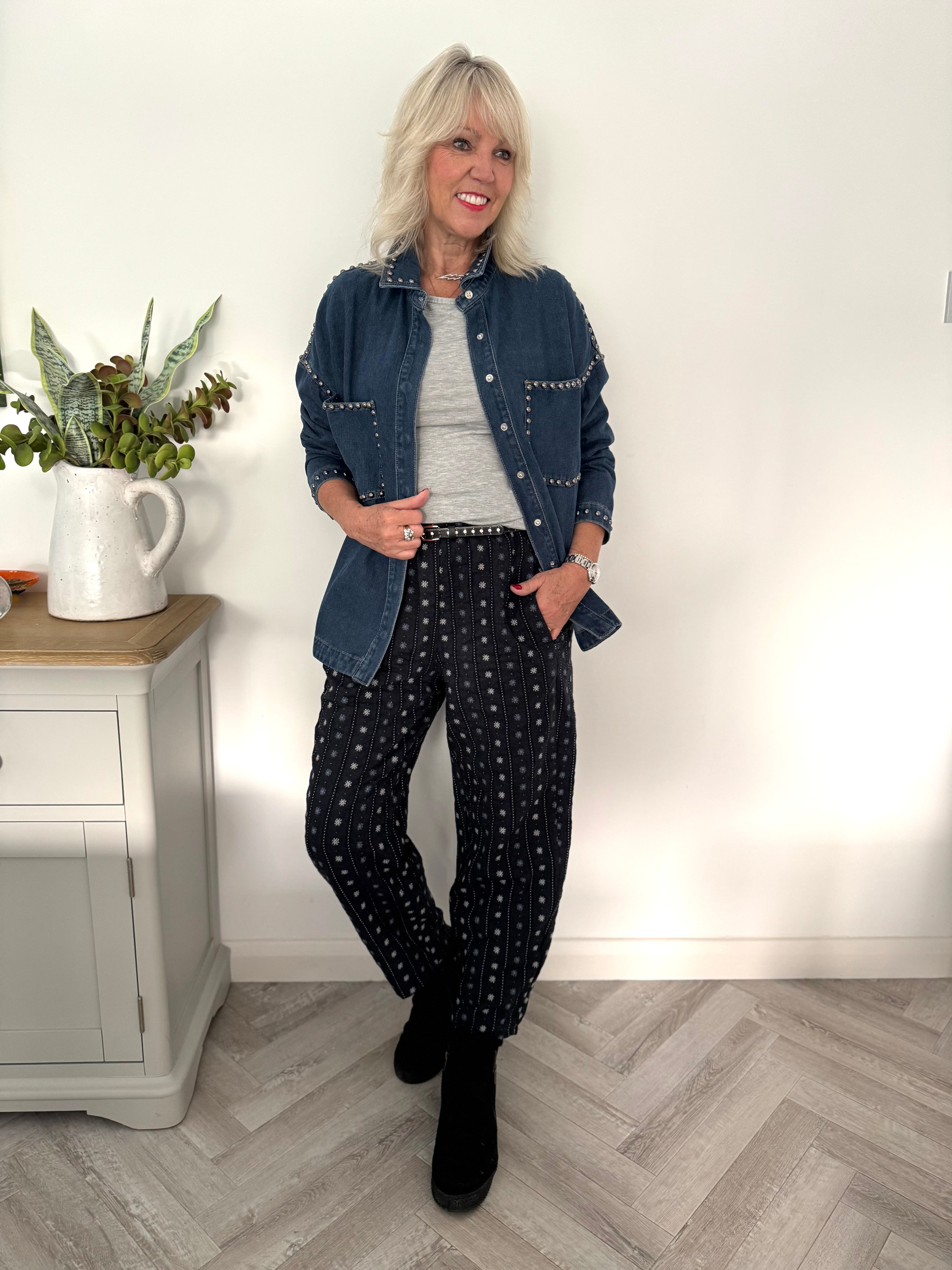 Long Sleeve Stretch Top in Marl Grey