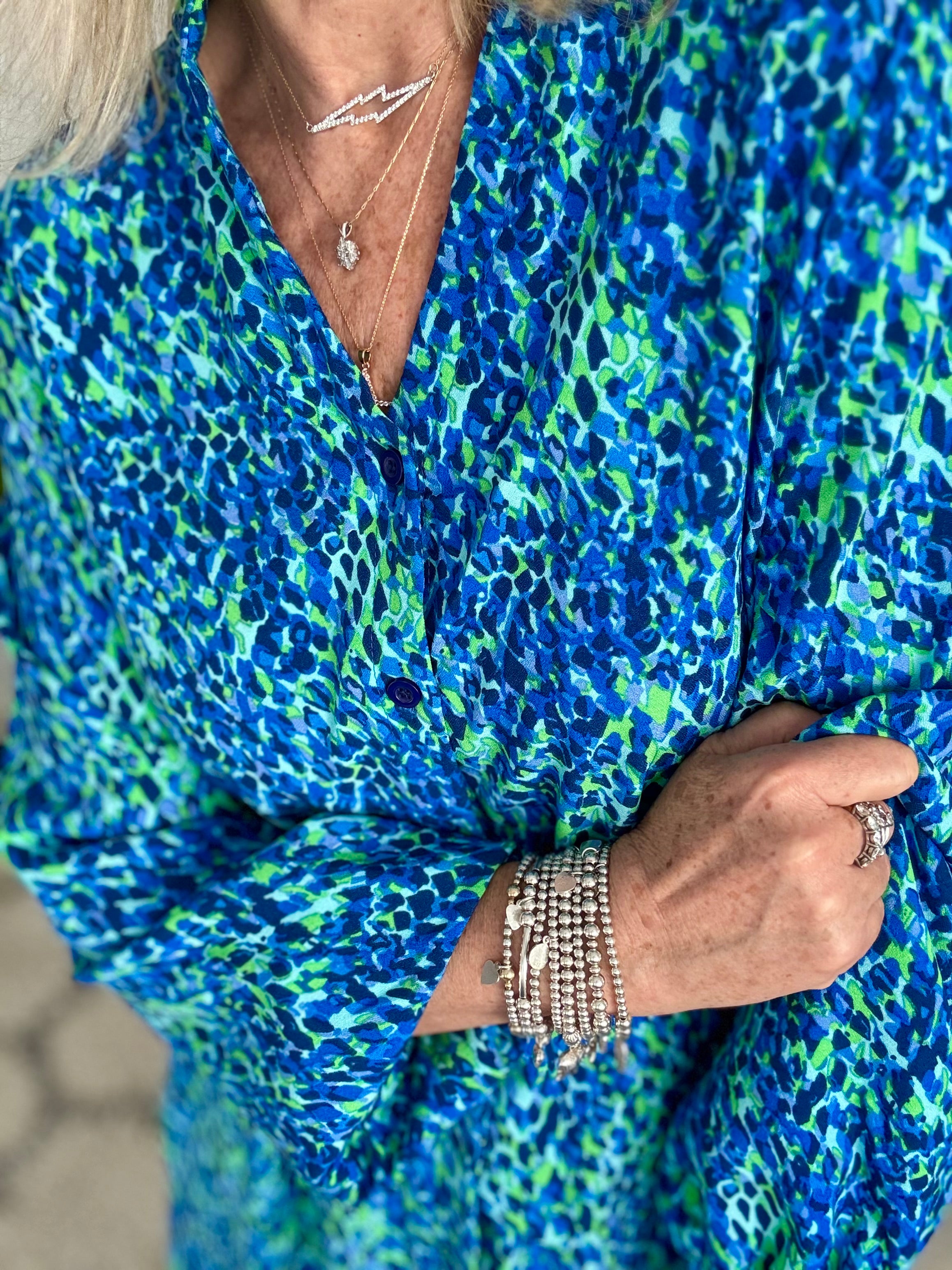 Premium Printed Dress in Blue & Green