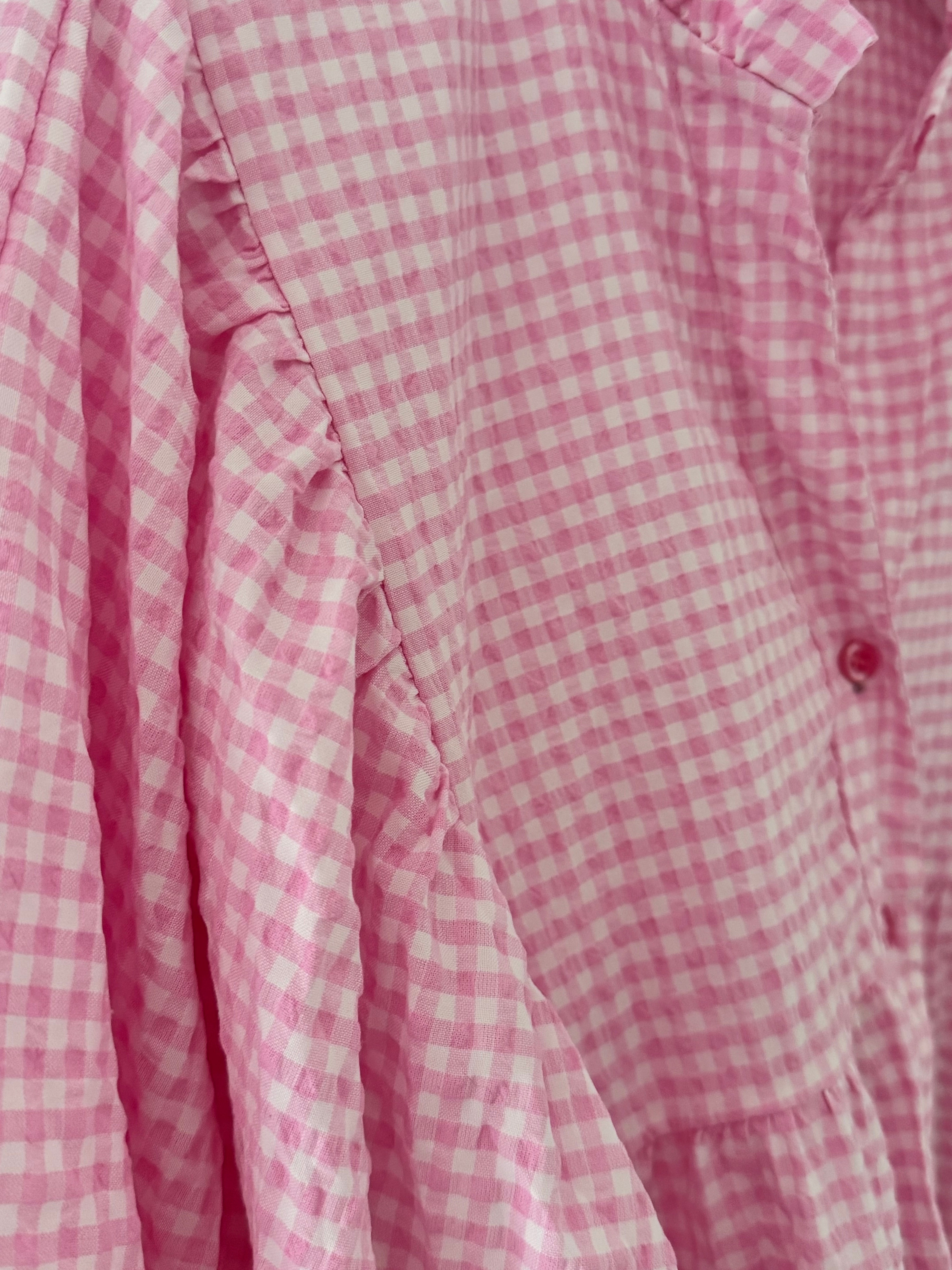 Gingham Seersucker Blouse in Candy Pink