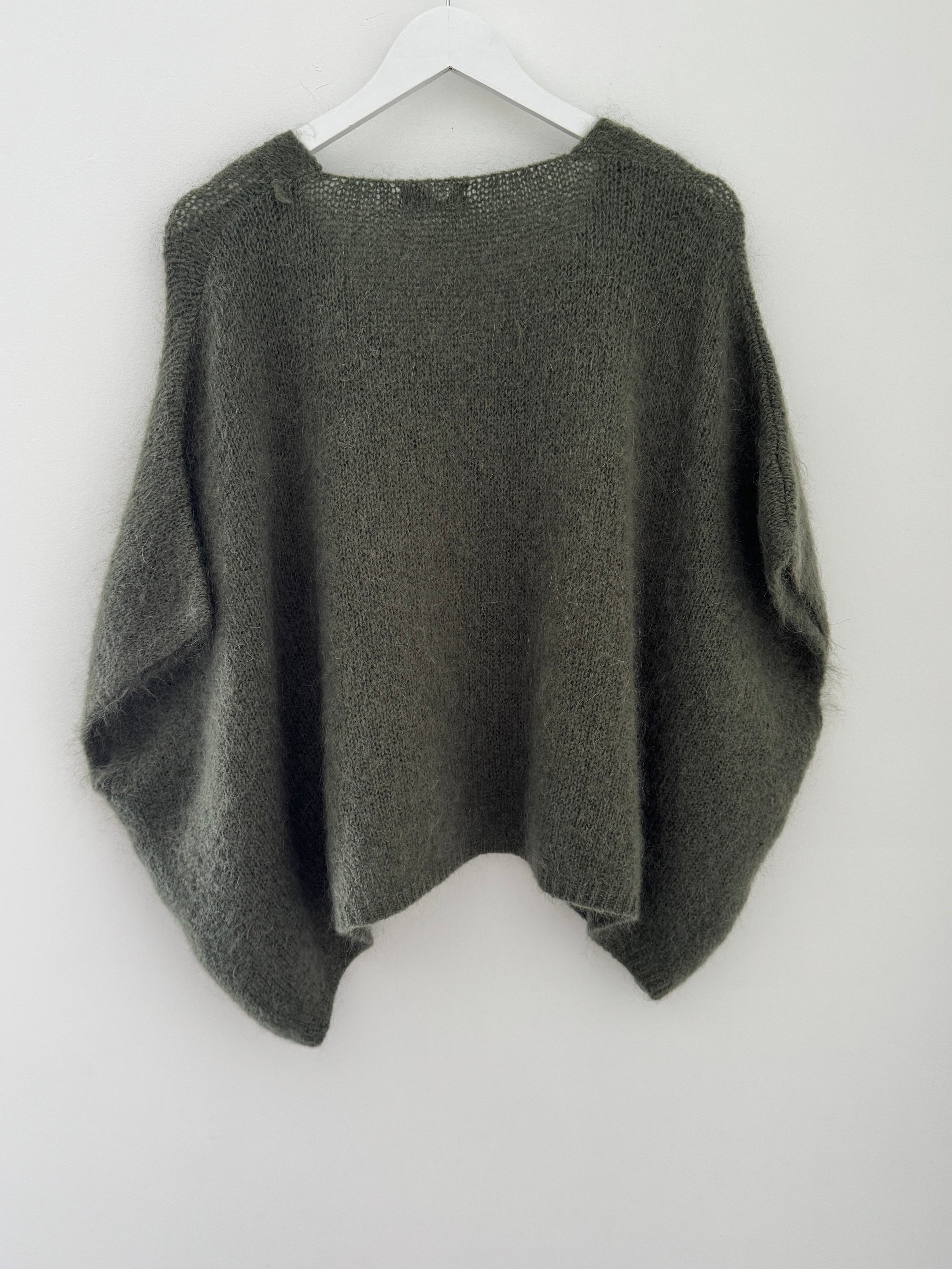 Oversized Mohair V Neck Tank in Khaki