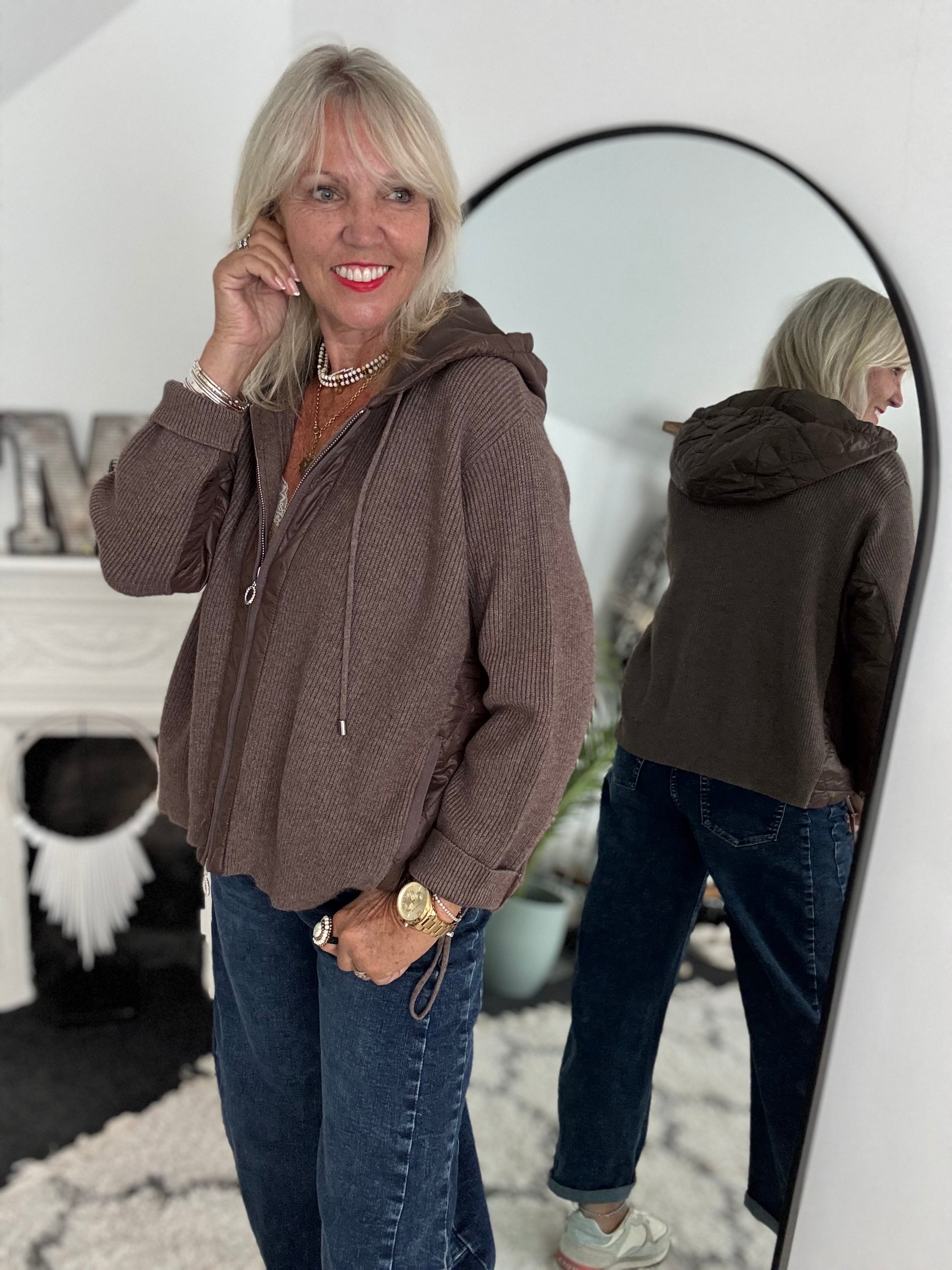 Hooded Knit Jacket in Chocolate