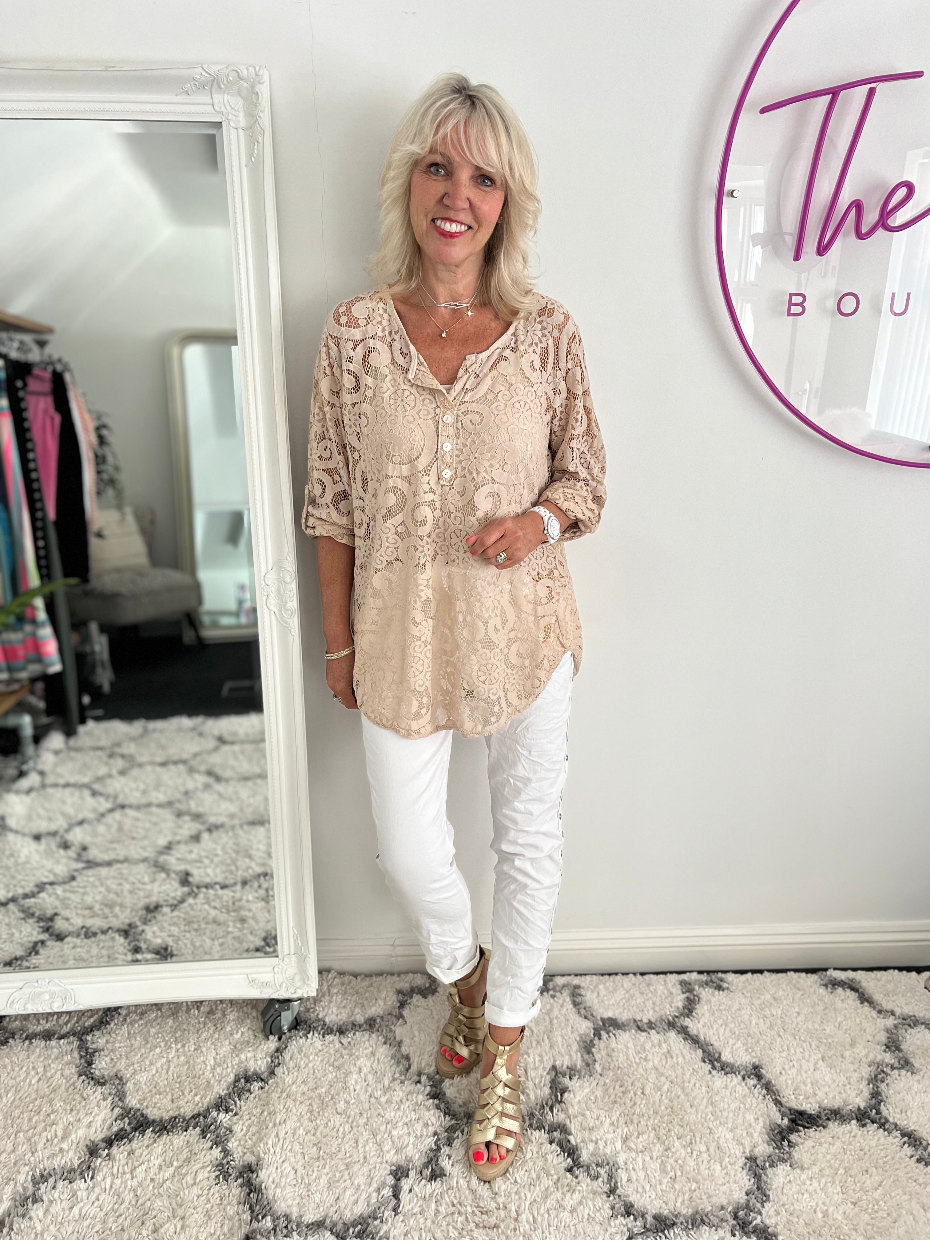 Lace Blouse & Cami in Stone