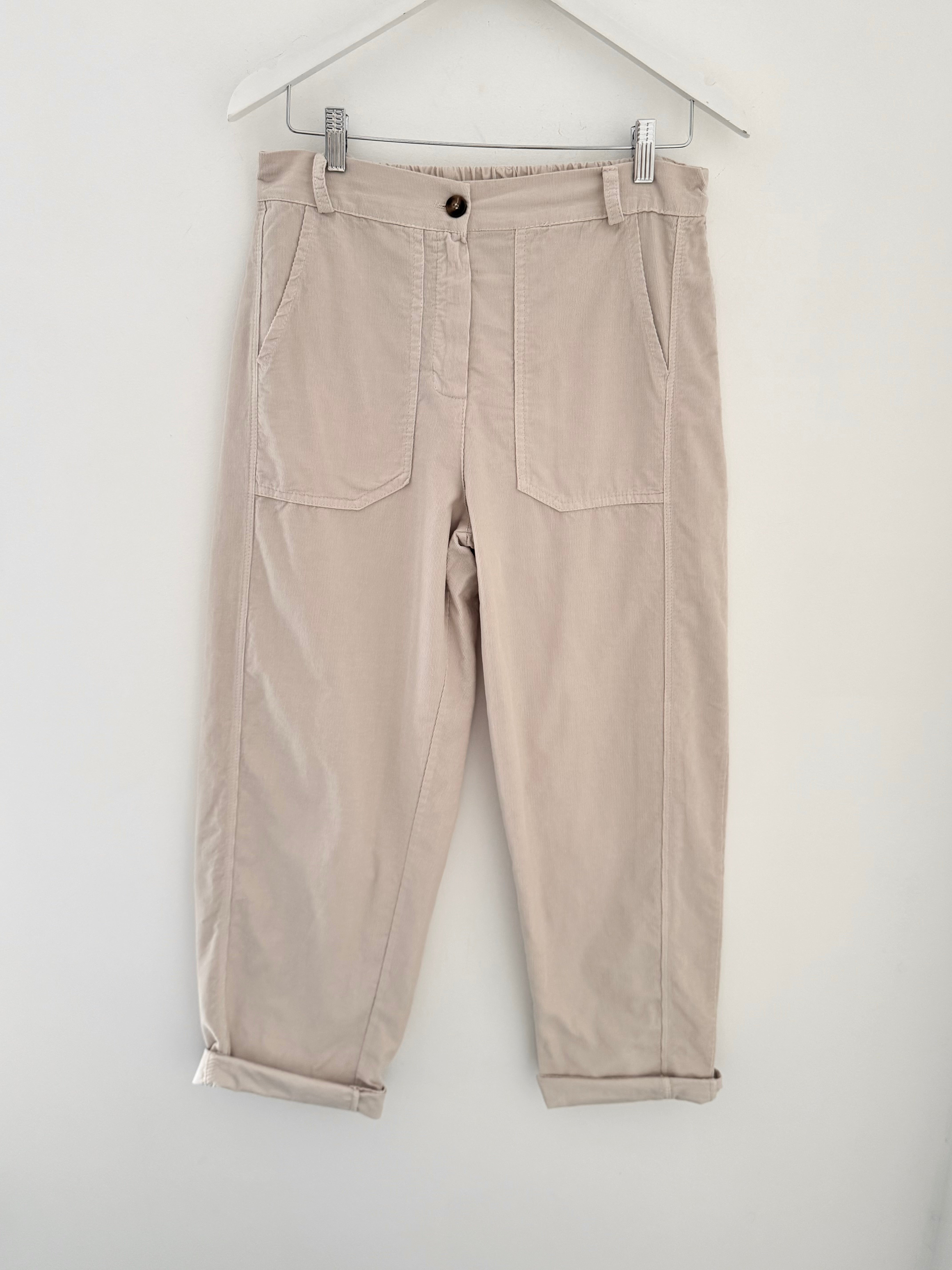 Soft Needlecord Barrel Trousers in Stone