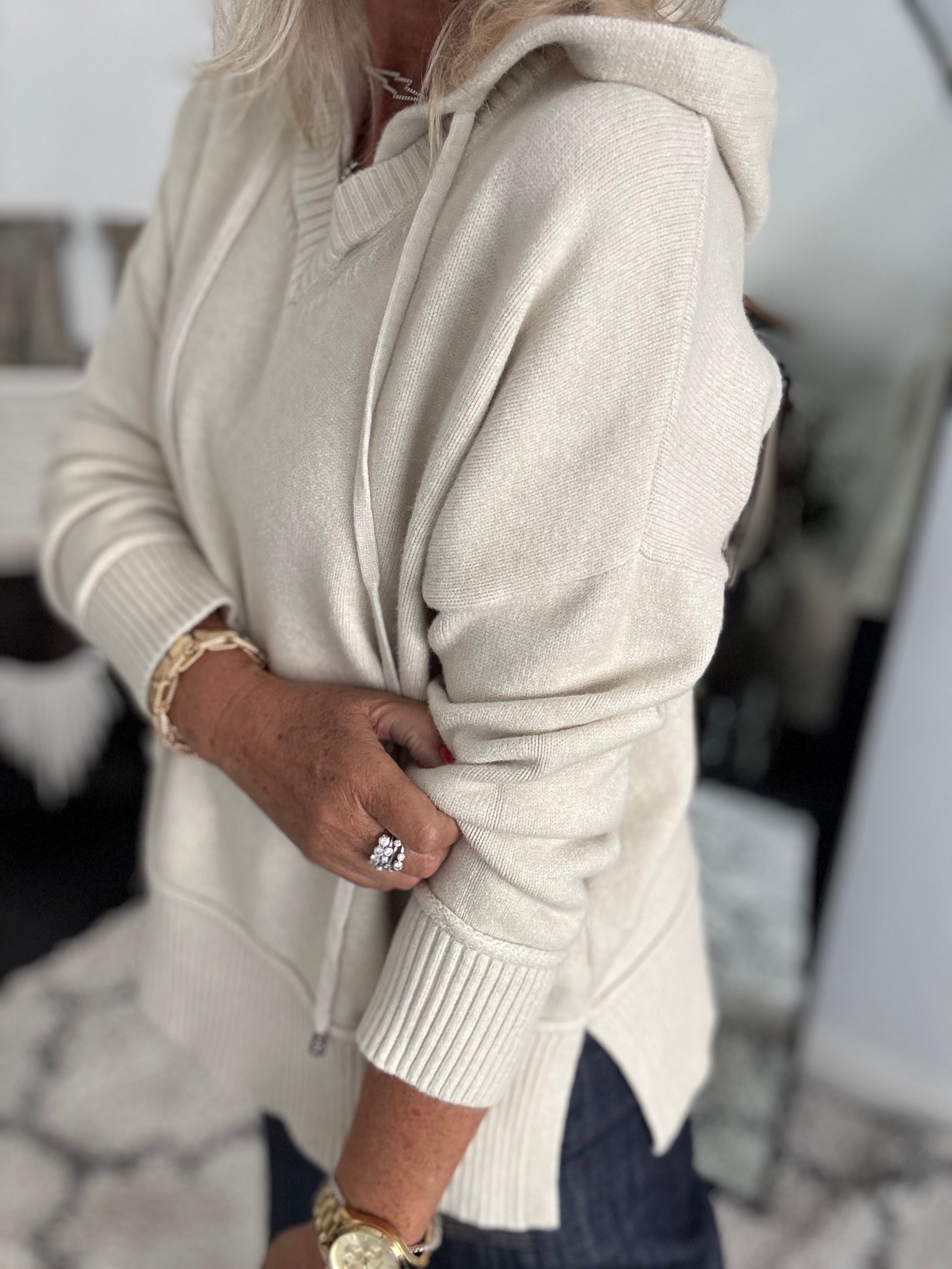 Soft Hooded Jumper in Ecru