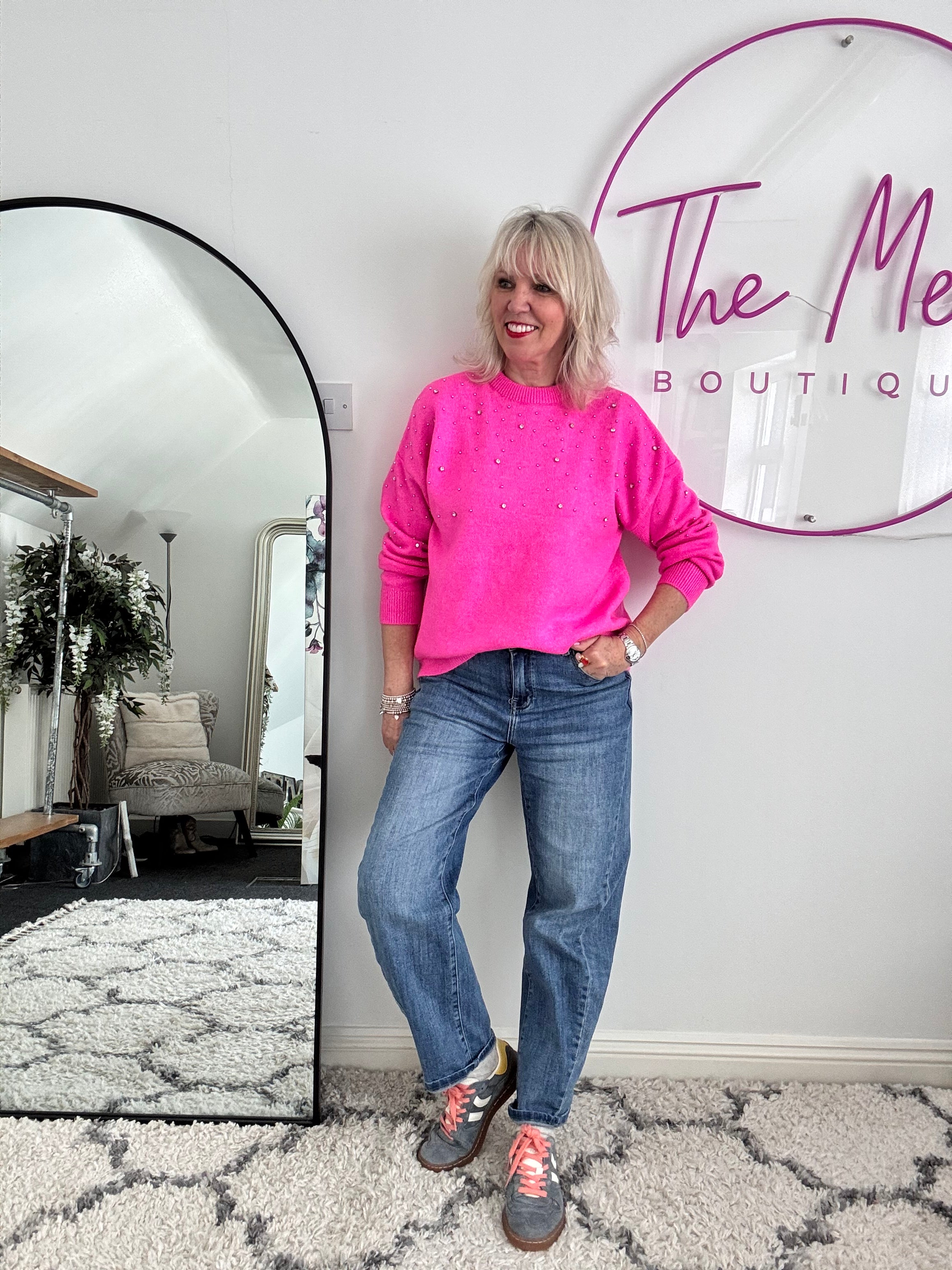 Soft Jumper with Beading in Hot Pink