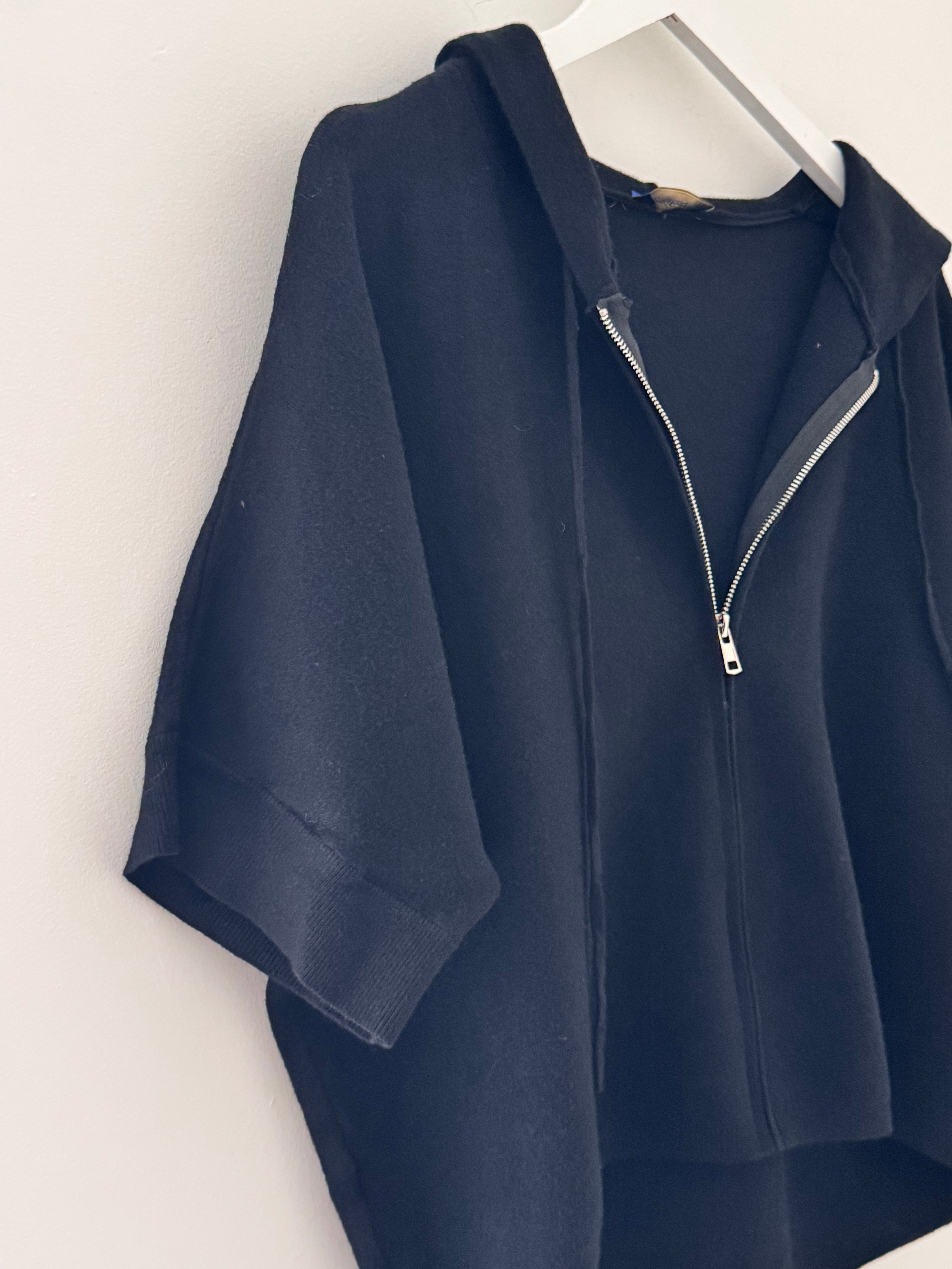 Soft Hooded Zipped Knit in Black