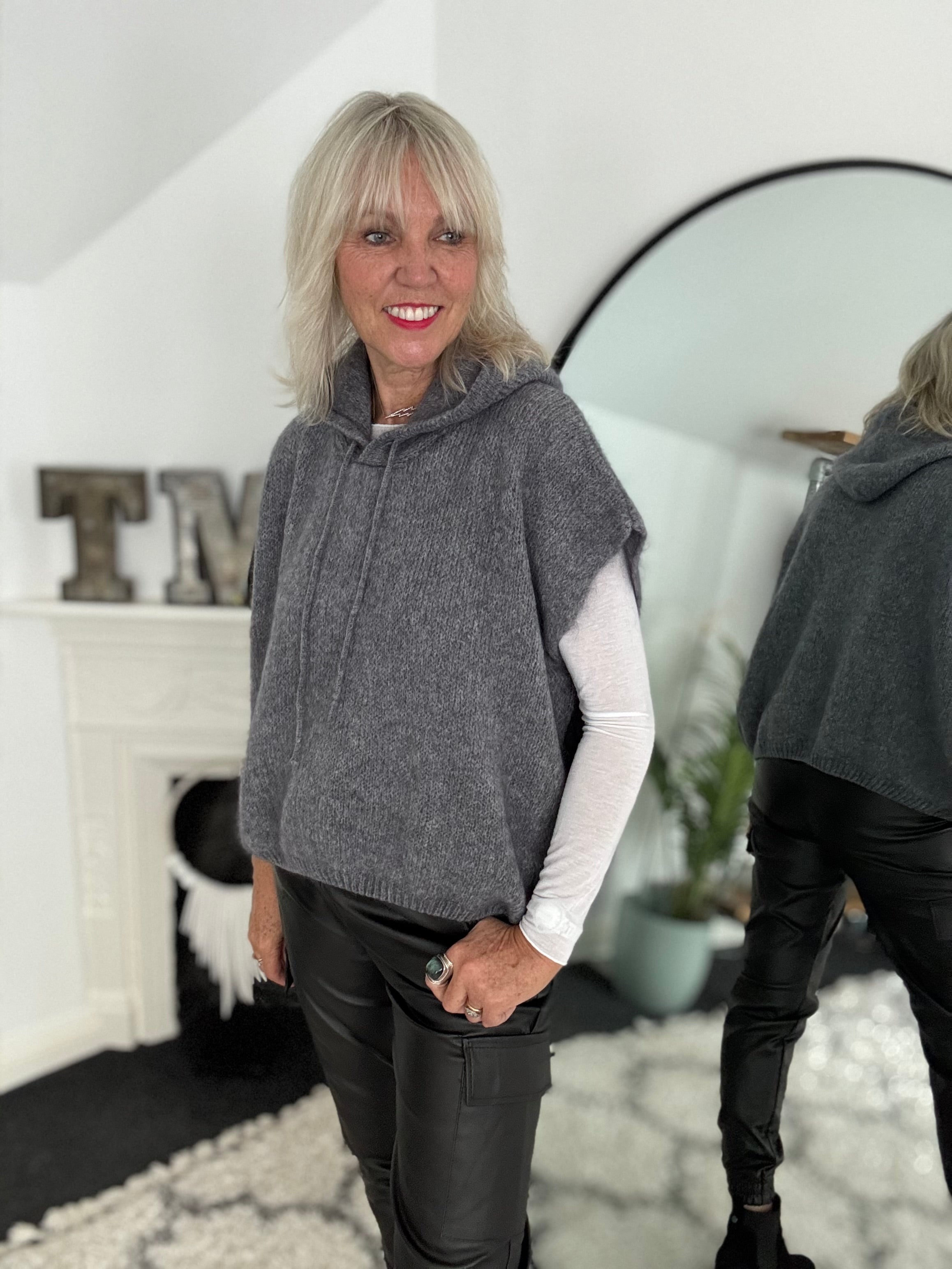 Mohair Hooded Tank in Charcoal