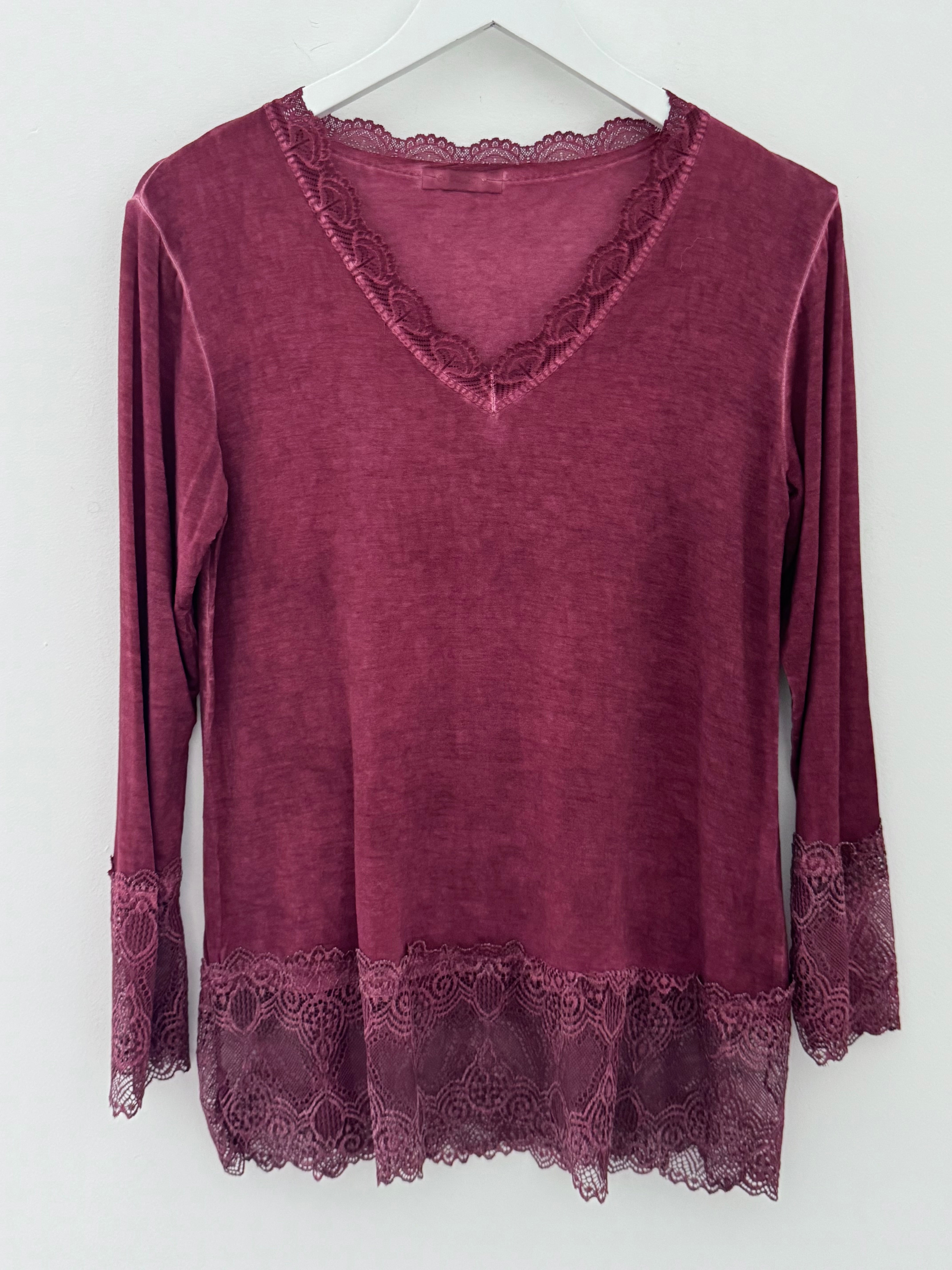 Luxe Base Top with Lace Trim in Berry