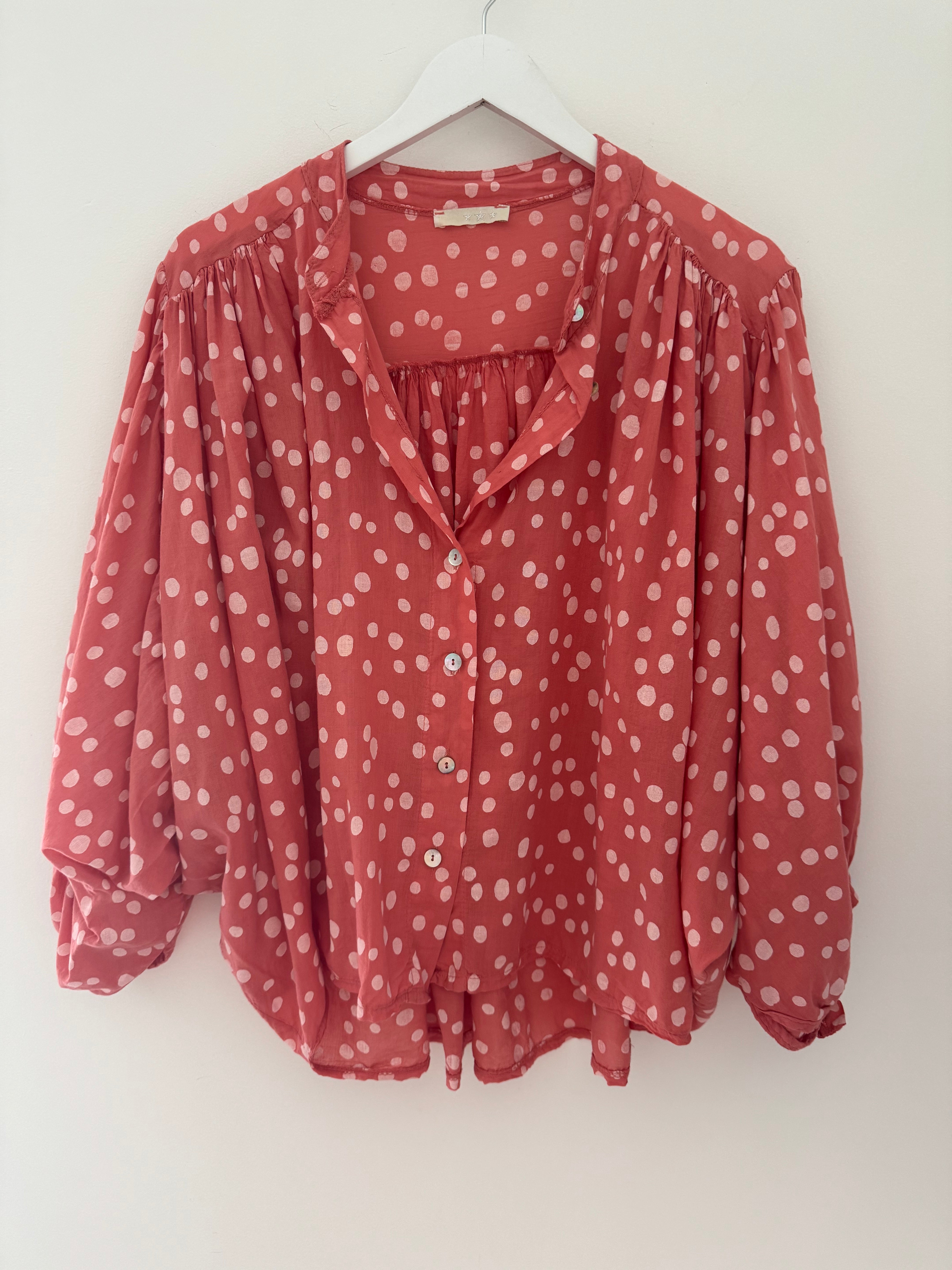 Cotton Batwing Blouse in Coral Spot