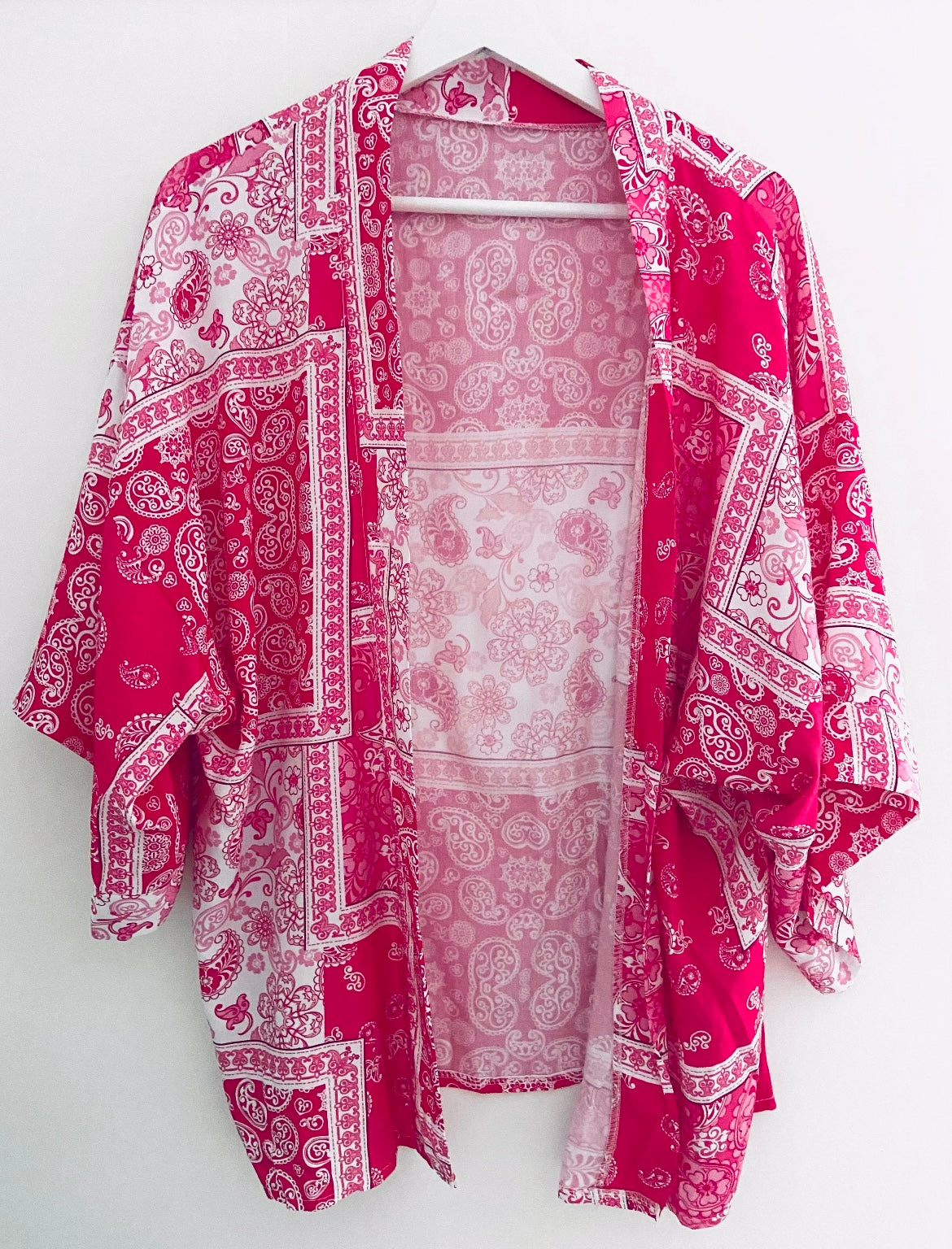 Paisley Kimono in Raspberry & White