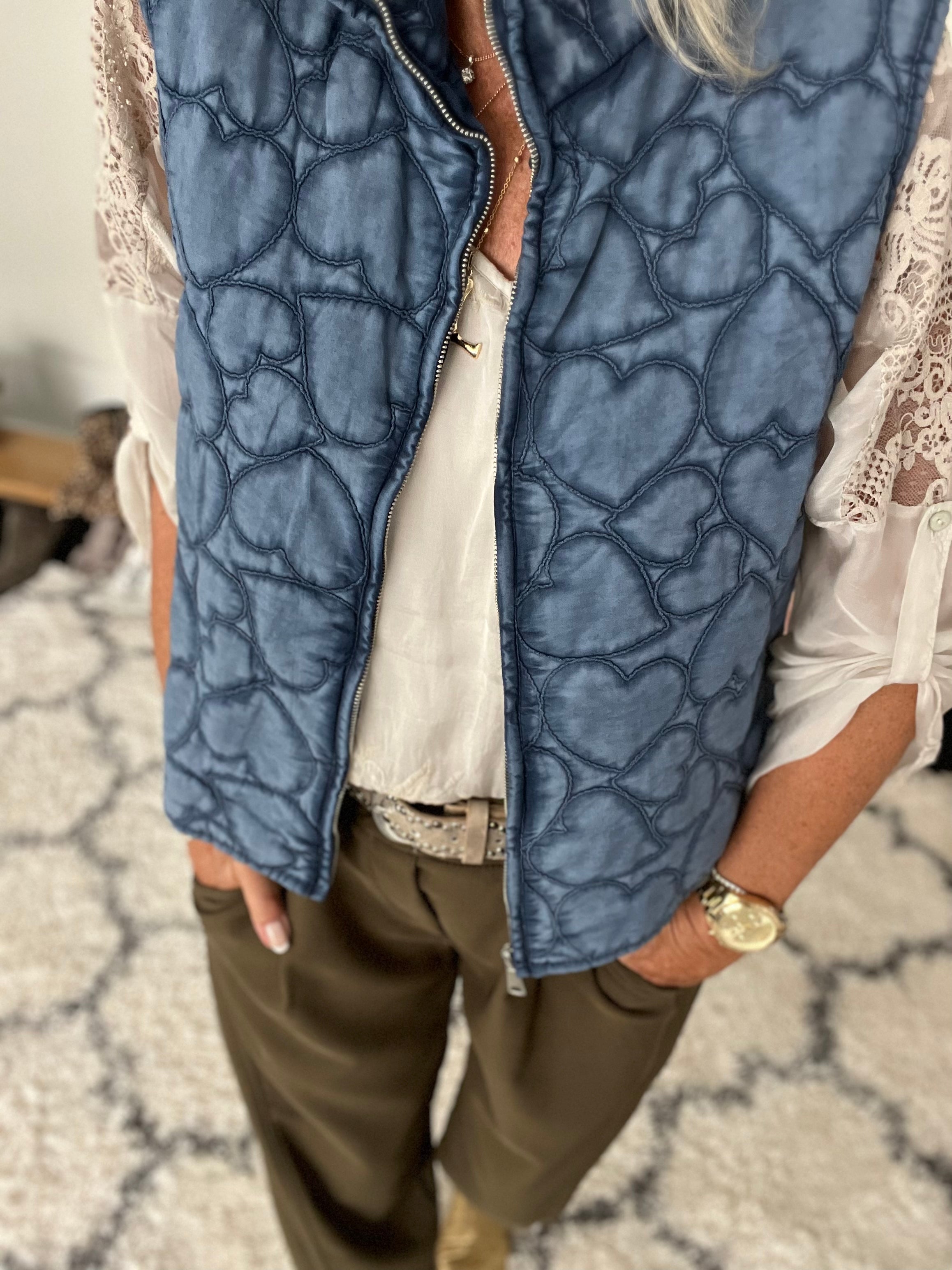 Quilted Gilet with Denim Hearts