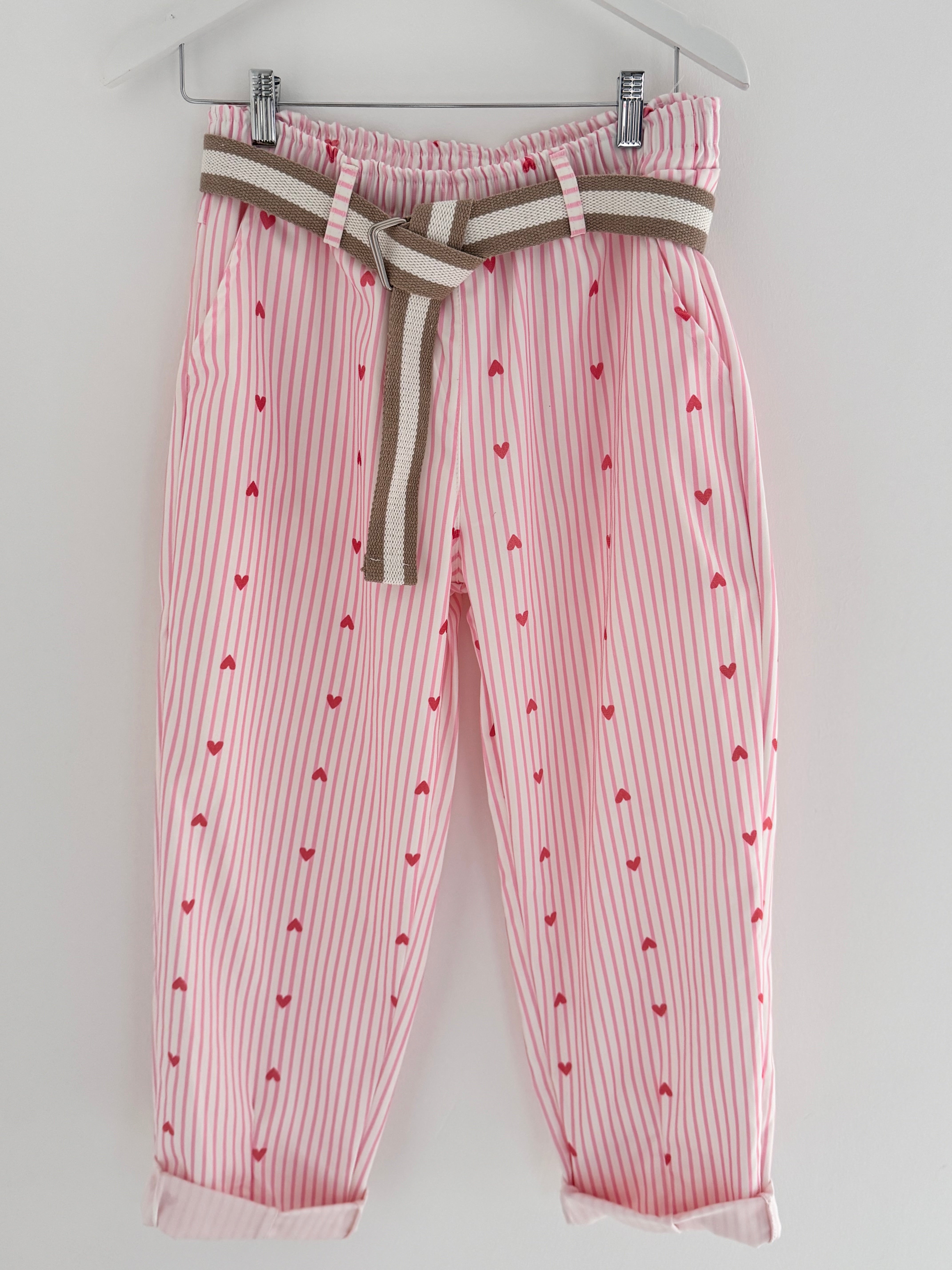 Pink Stripe Trousers with Hearts