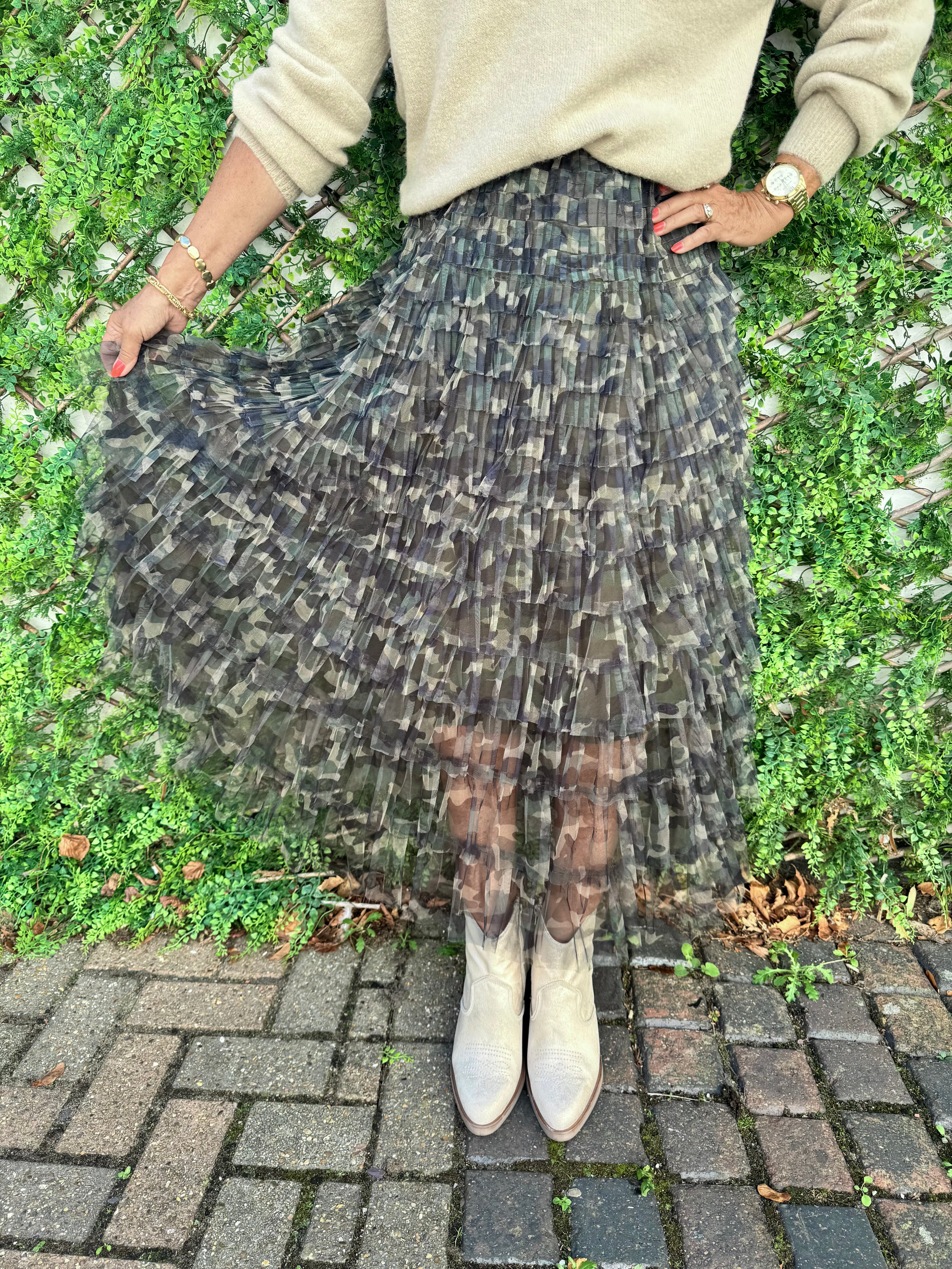 Camo Tulle Midi Skirt