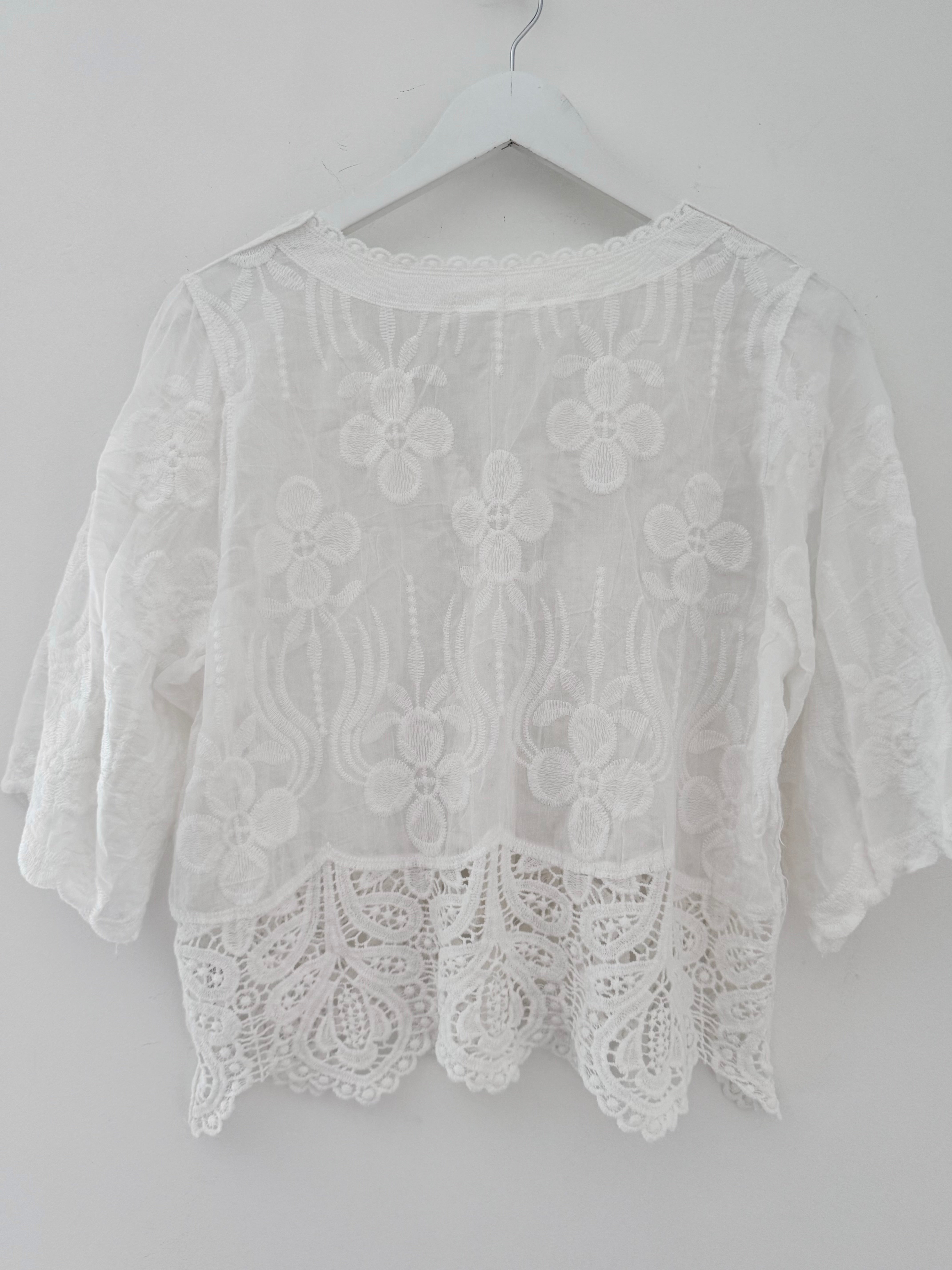 Embroidered Lace Top in Ivory