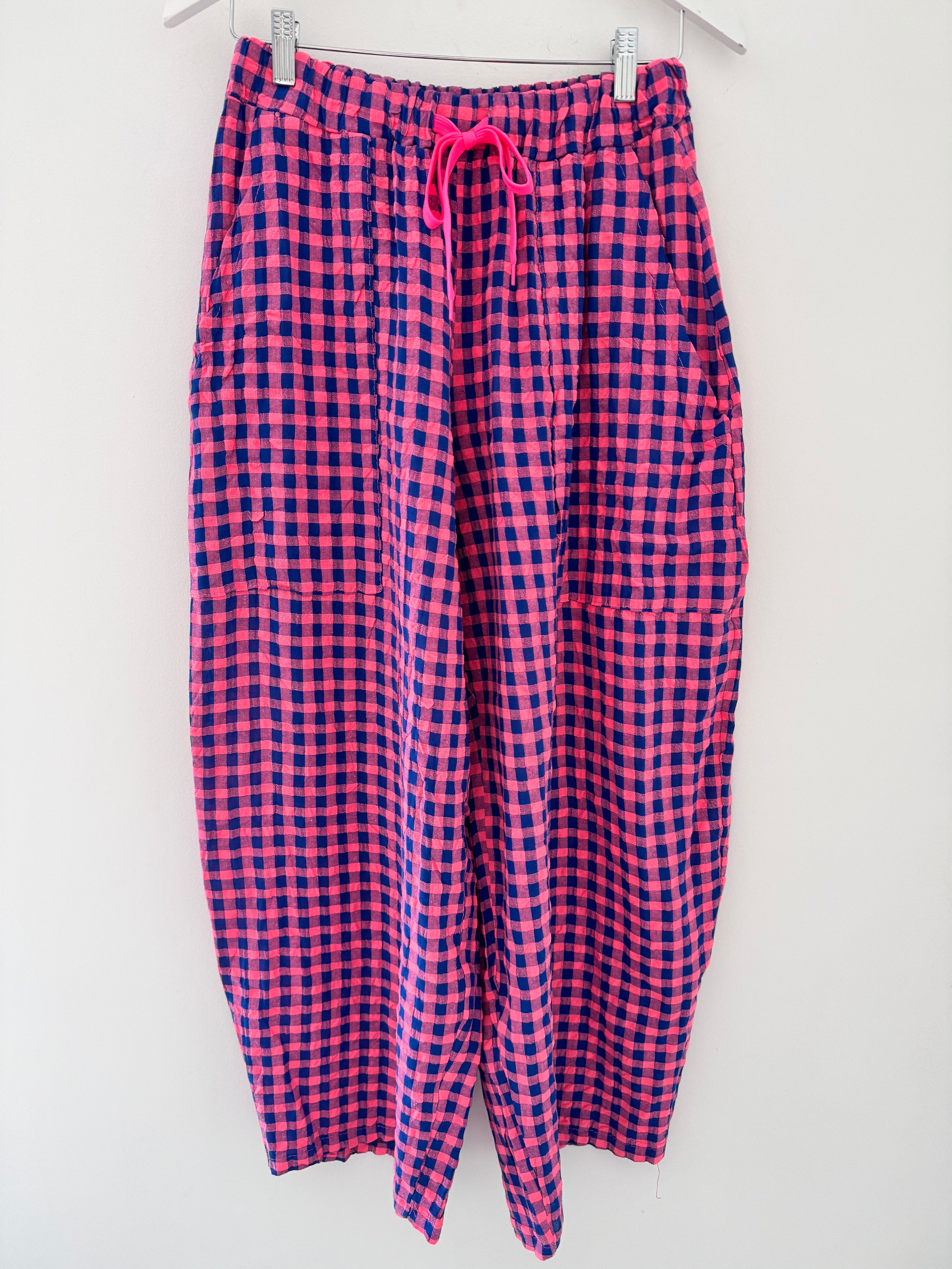Barrel Check Trousers in Pink & Blue