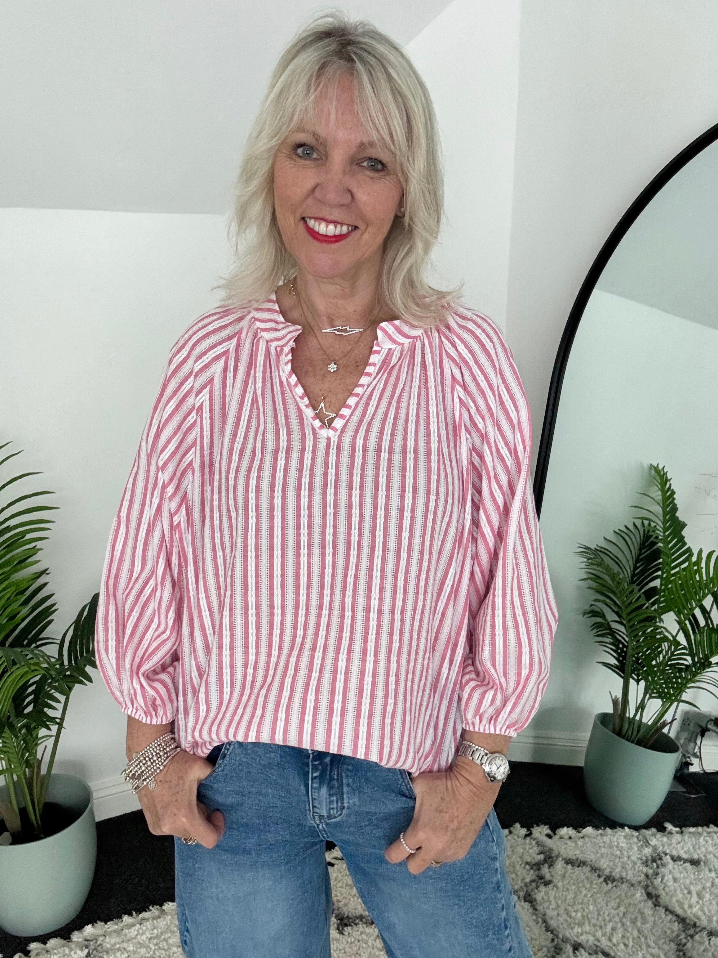 Fresh Cotton Blouse in Pink & White Stripes