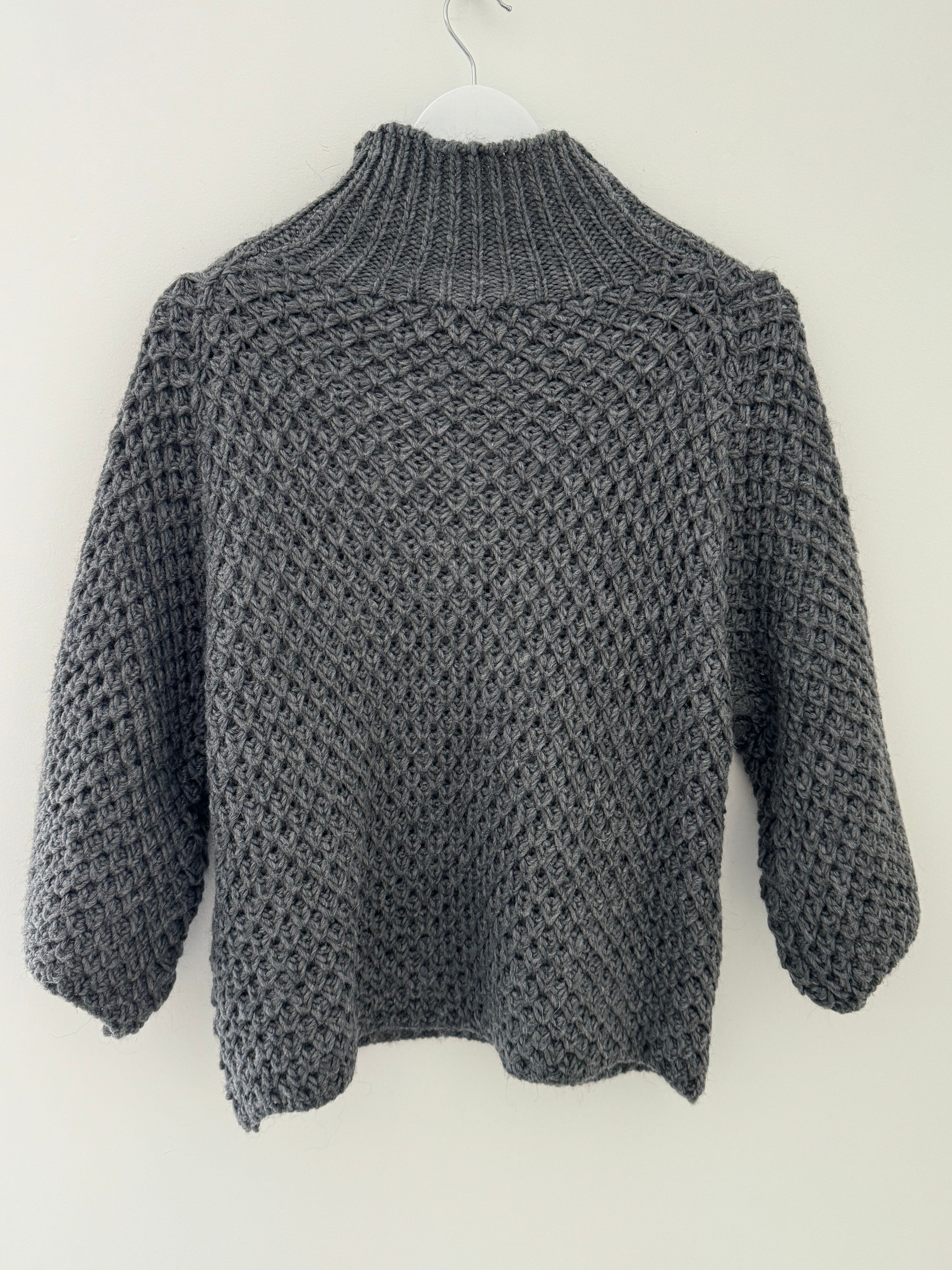 Funnel Neck Waffle Knit in Grey