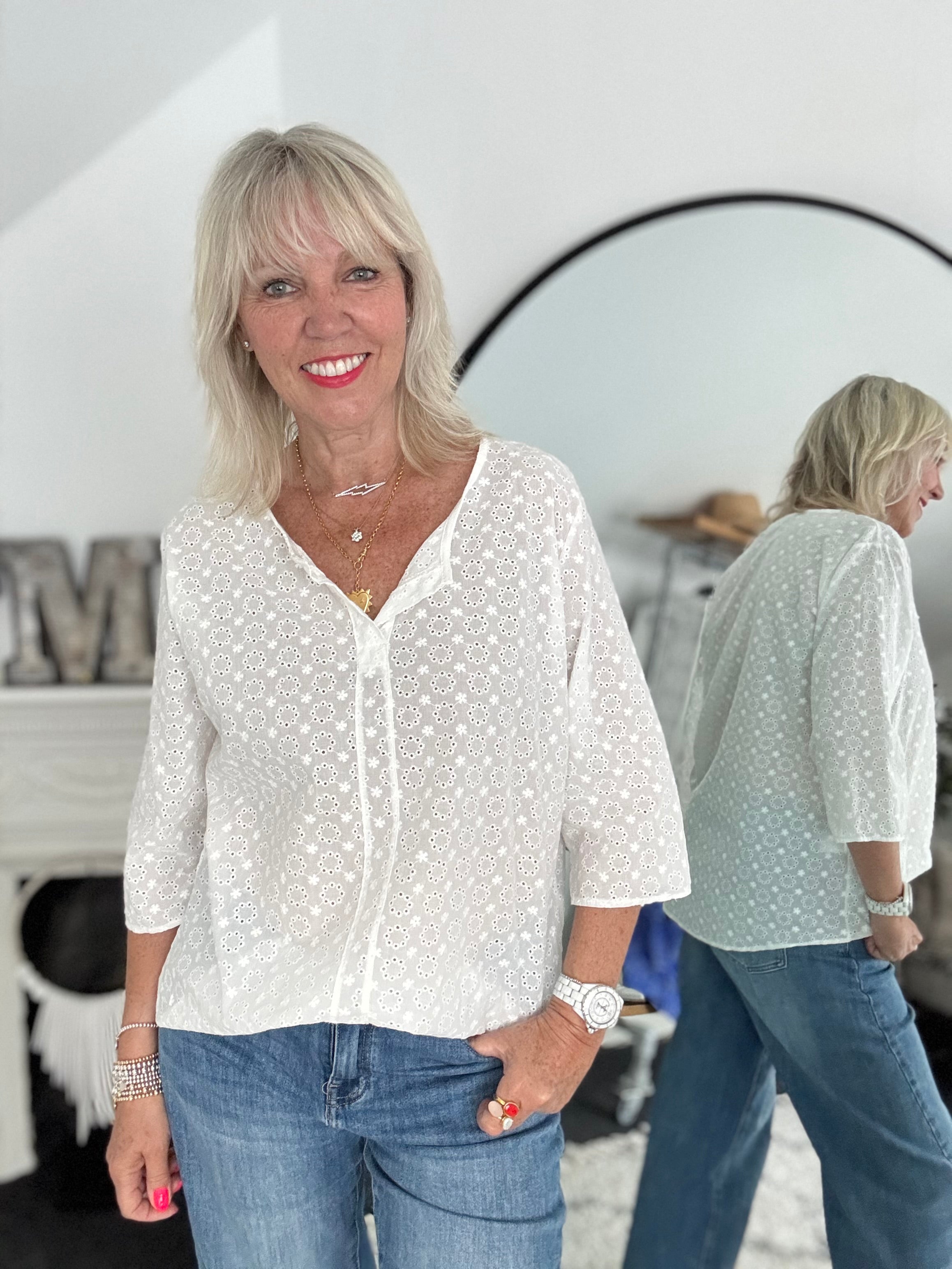 Broderie Anglaise Top in White