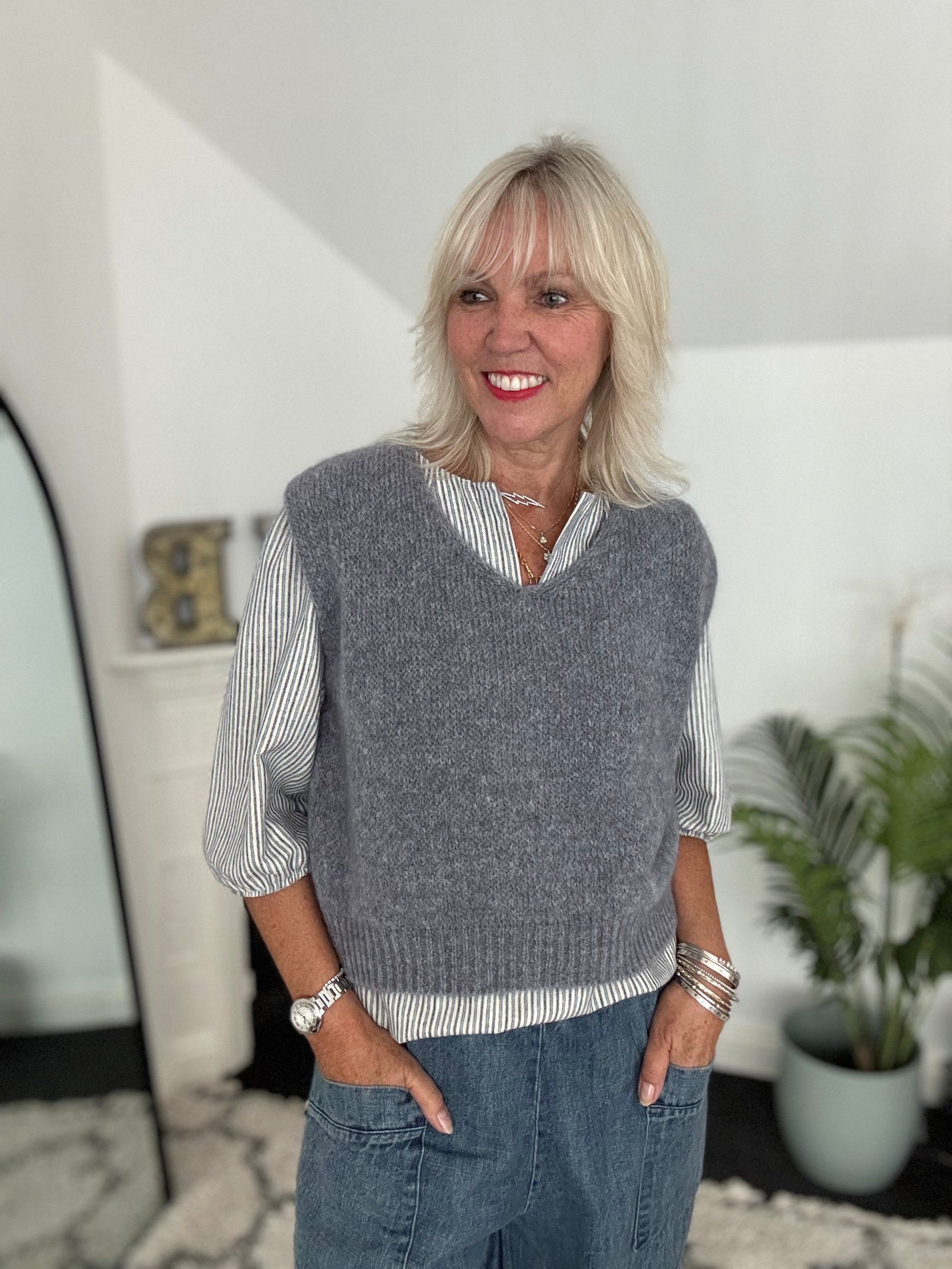 Neat Mohair Tank in Charcoal