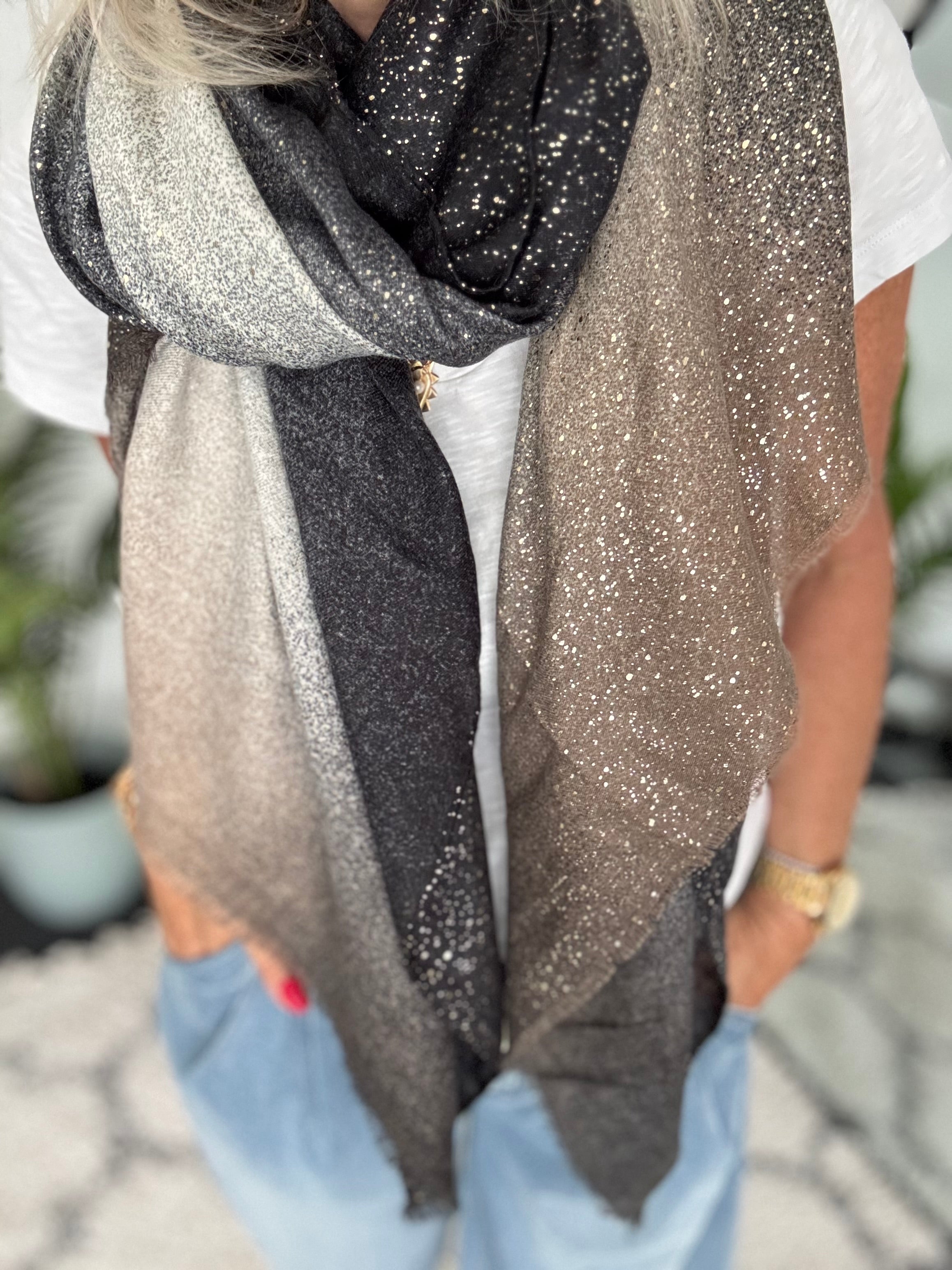 Metallic Fleck Scarf in Grey & Mocha