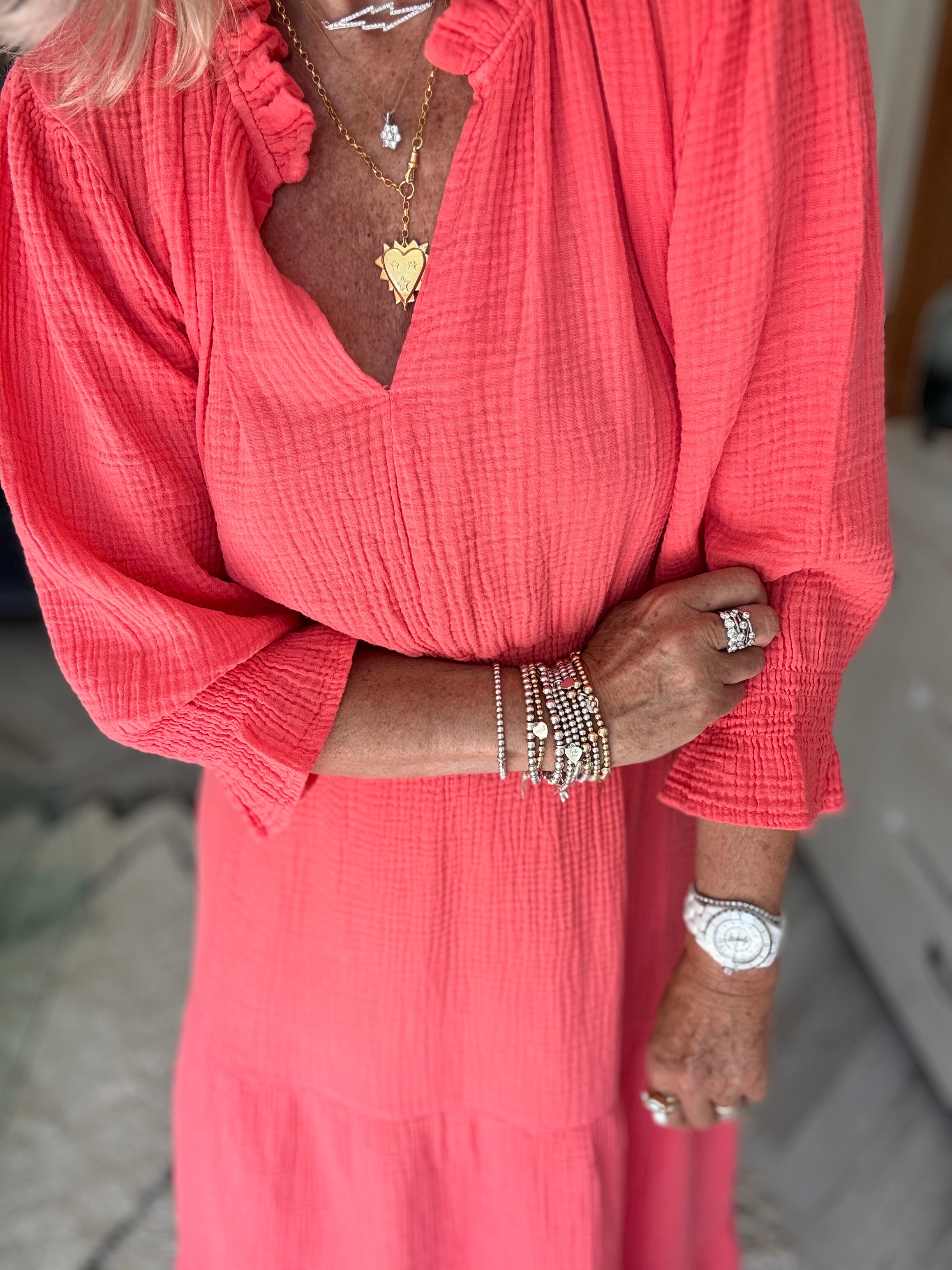 Cheesecloth Midi Dress in Coral