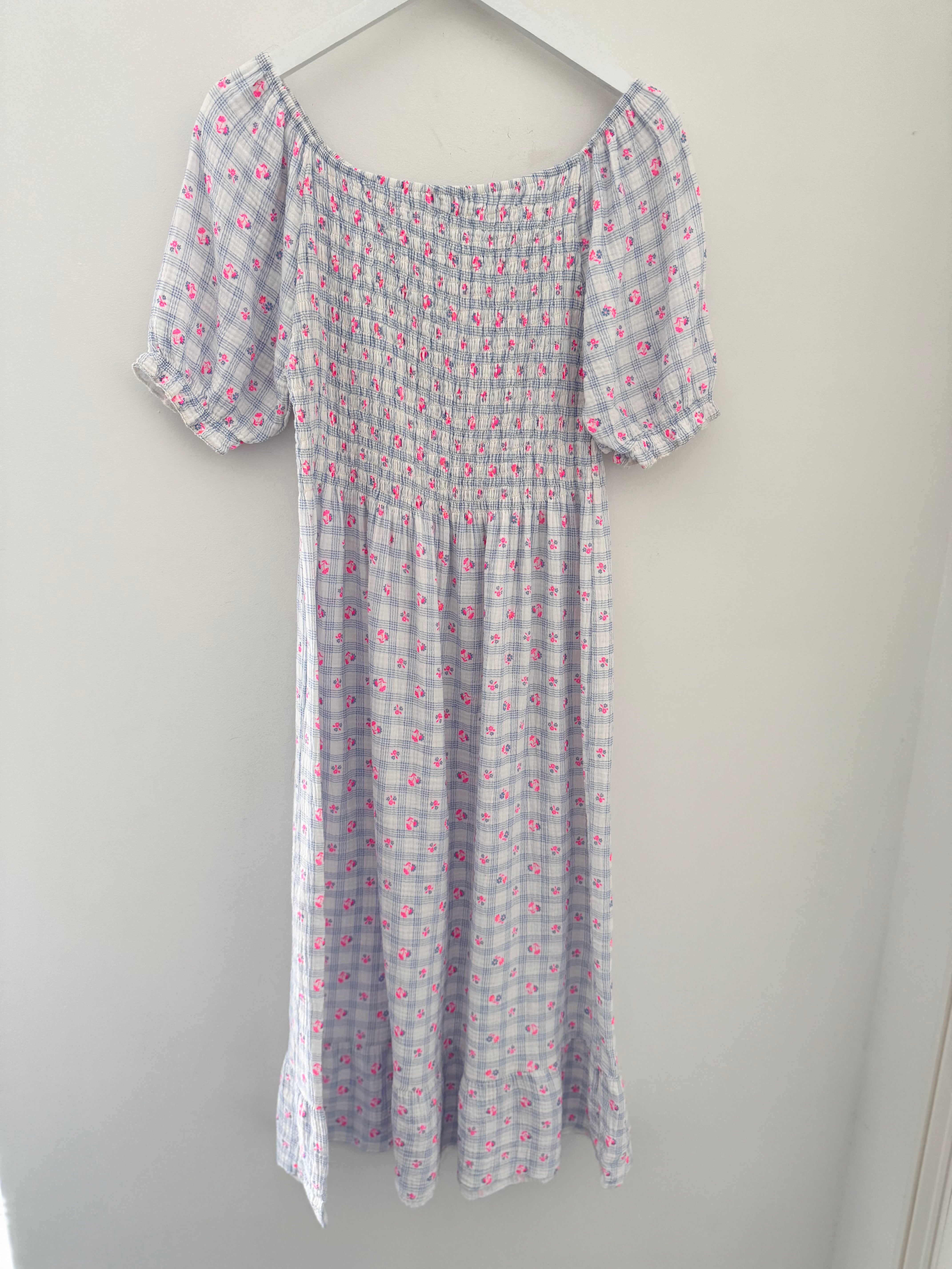 Ditsy Print Dress in Blue & Pink