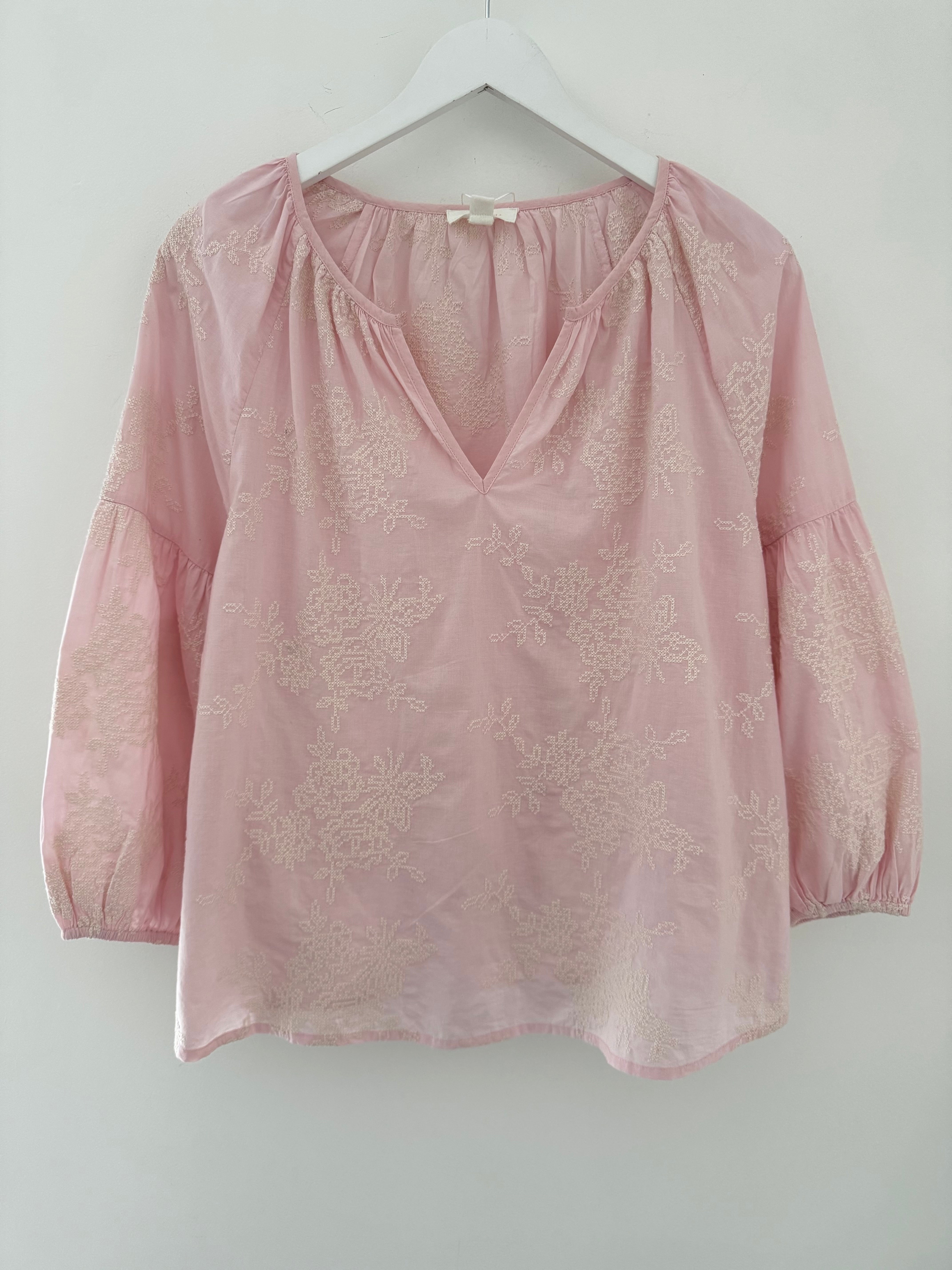 Luxe Embroidered Blouse in Pink
