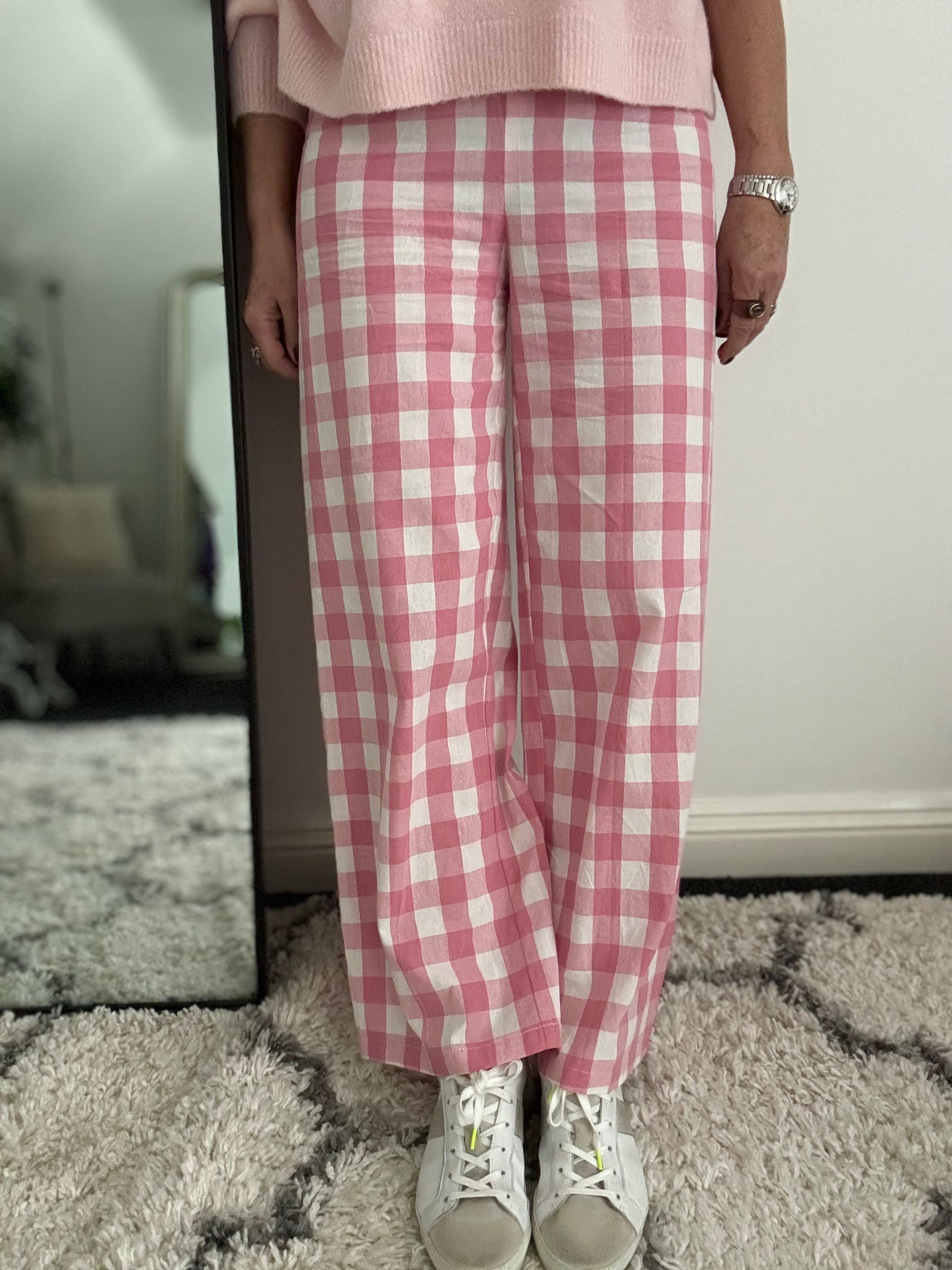 Check Trousers in Pink & White