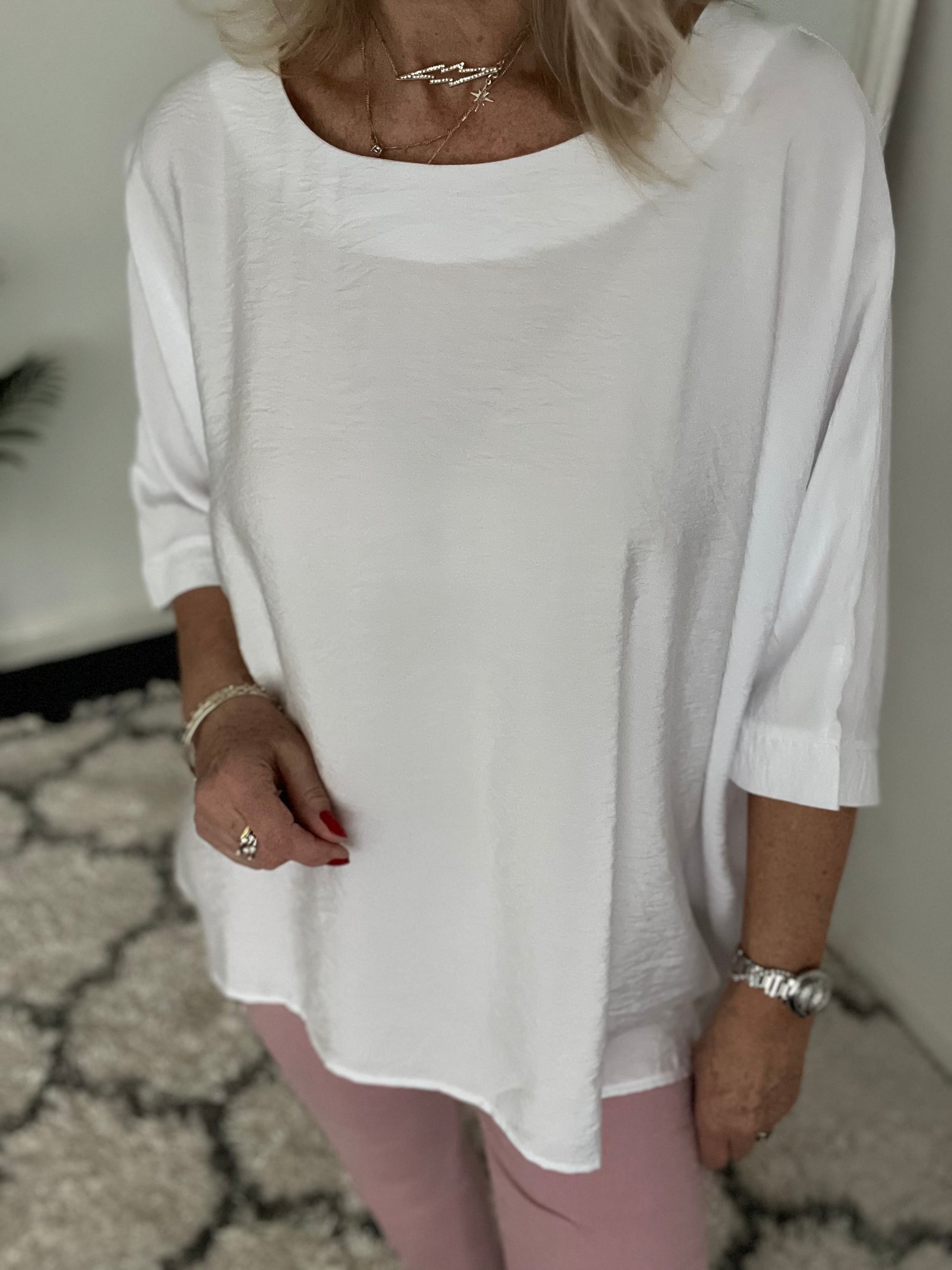 Simple Oversized Round Neck Top in White