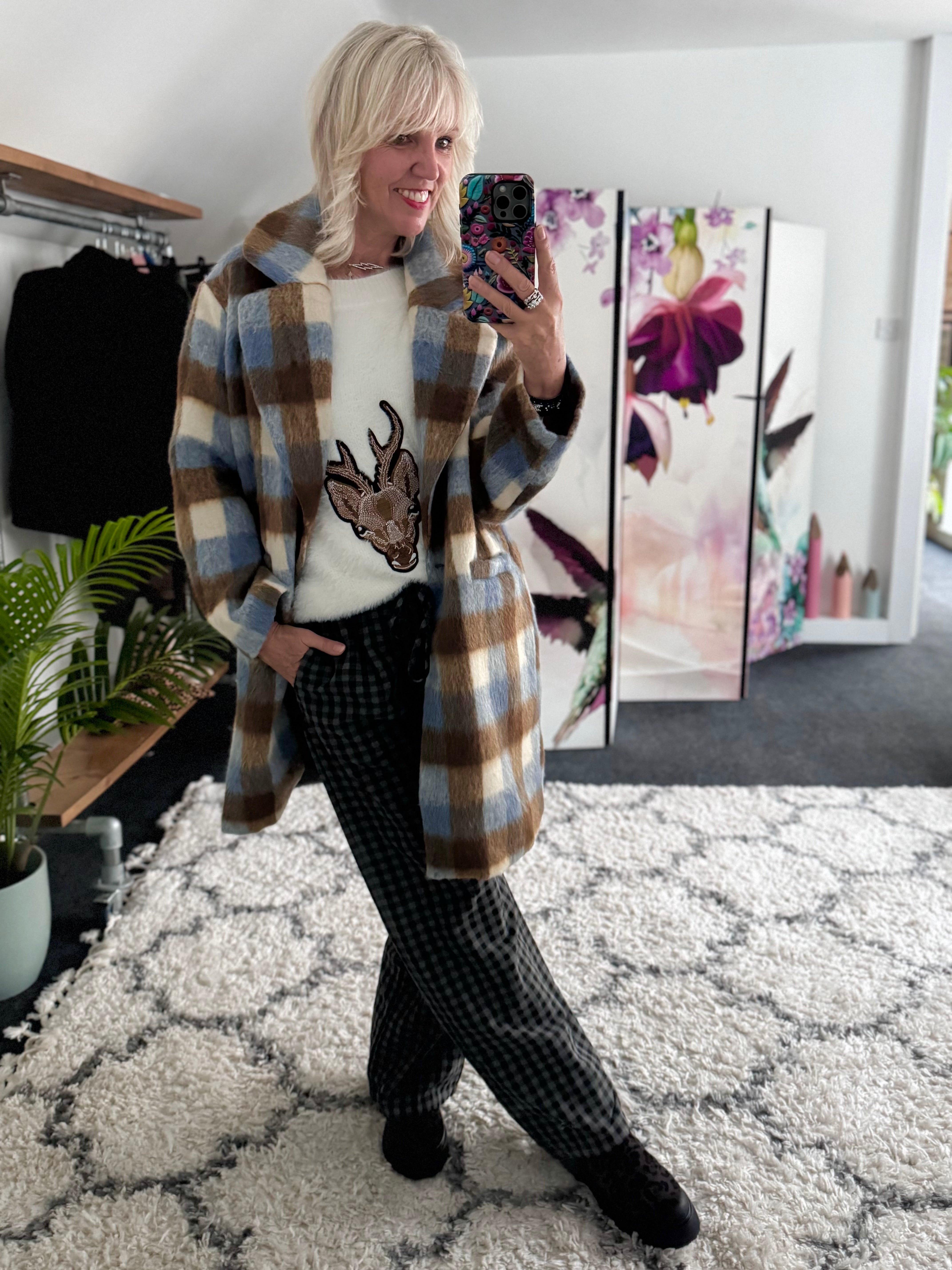 Check Flannel Trousers in Charcoal & Black