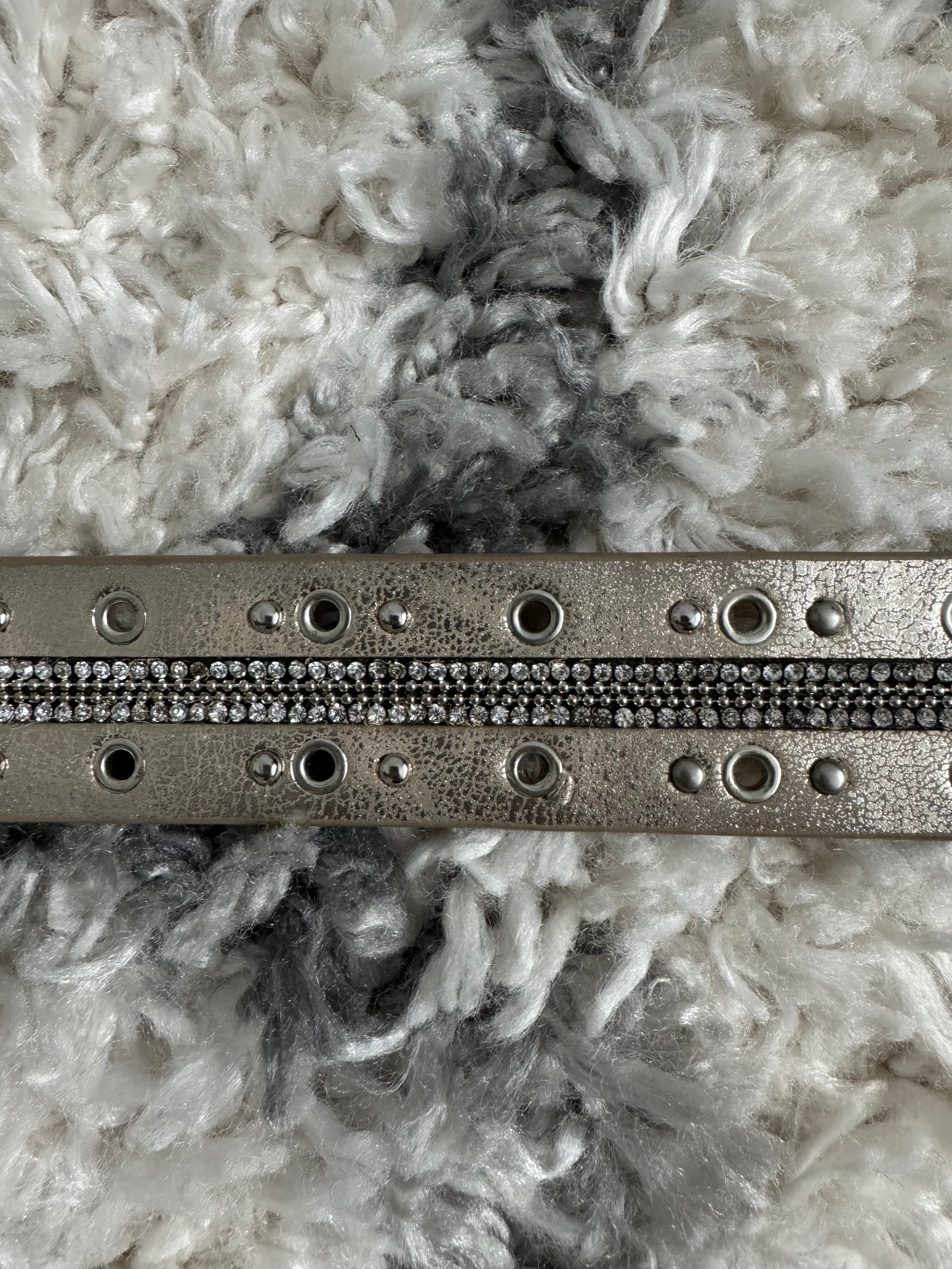 Distressed Metallic Belt with Crystals in Champagne