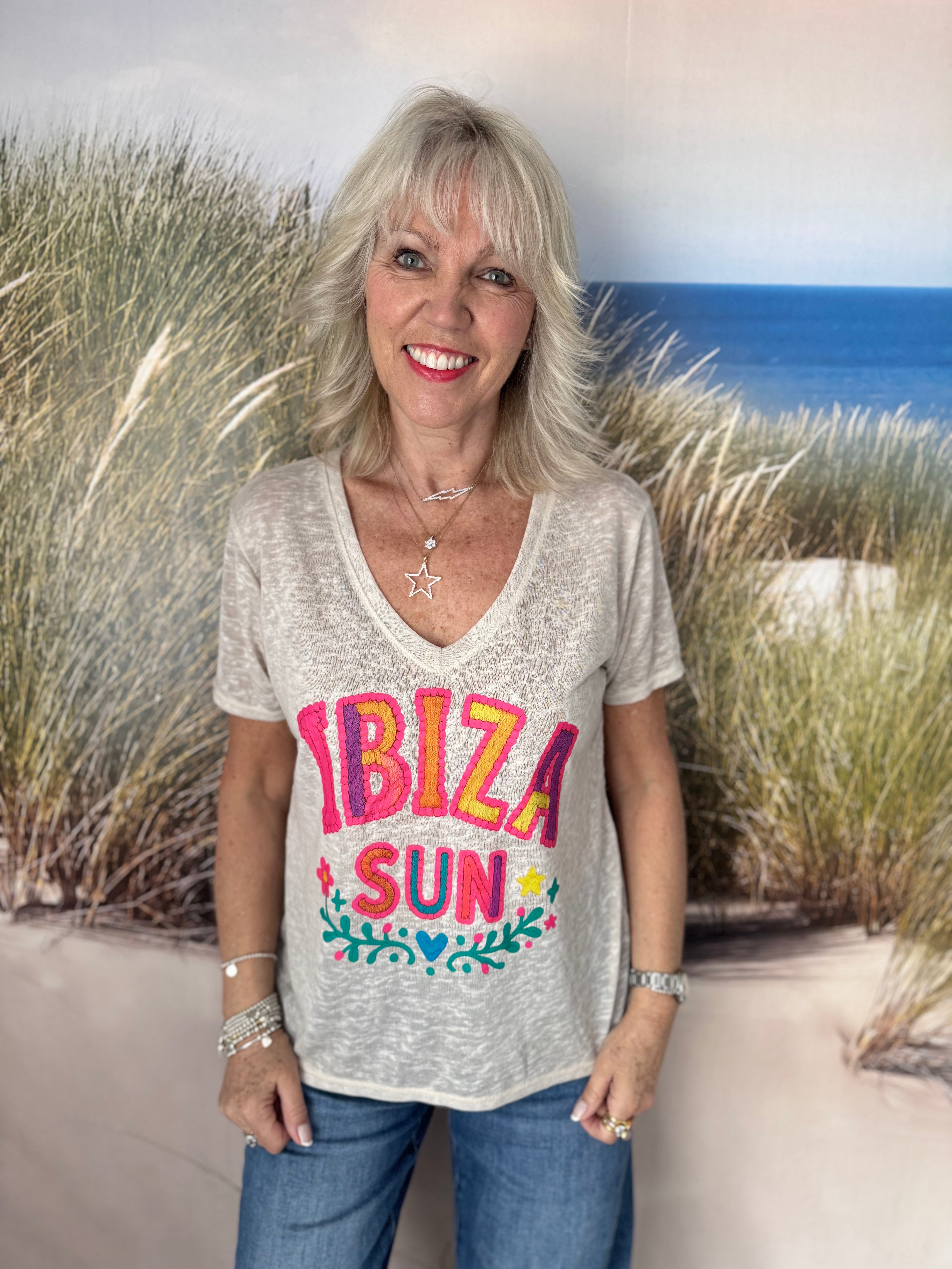 Ibiza Sun Tee in Stone