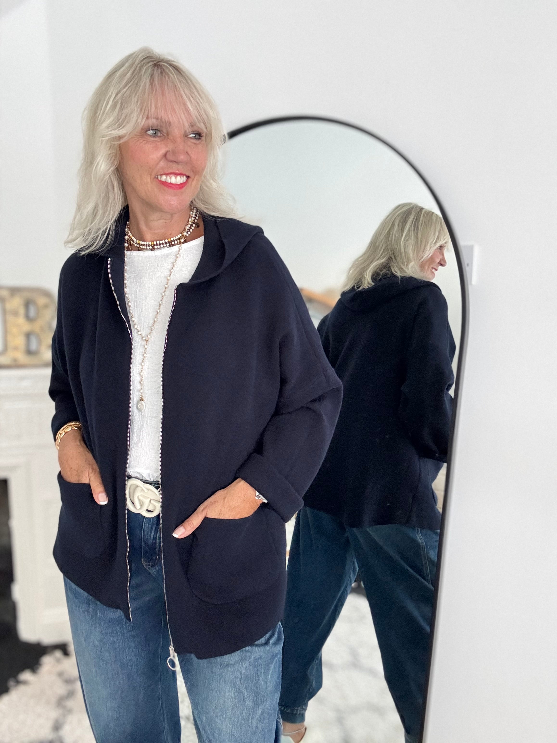 Hooded Zipped Coatigan in Navy