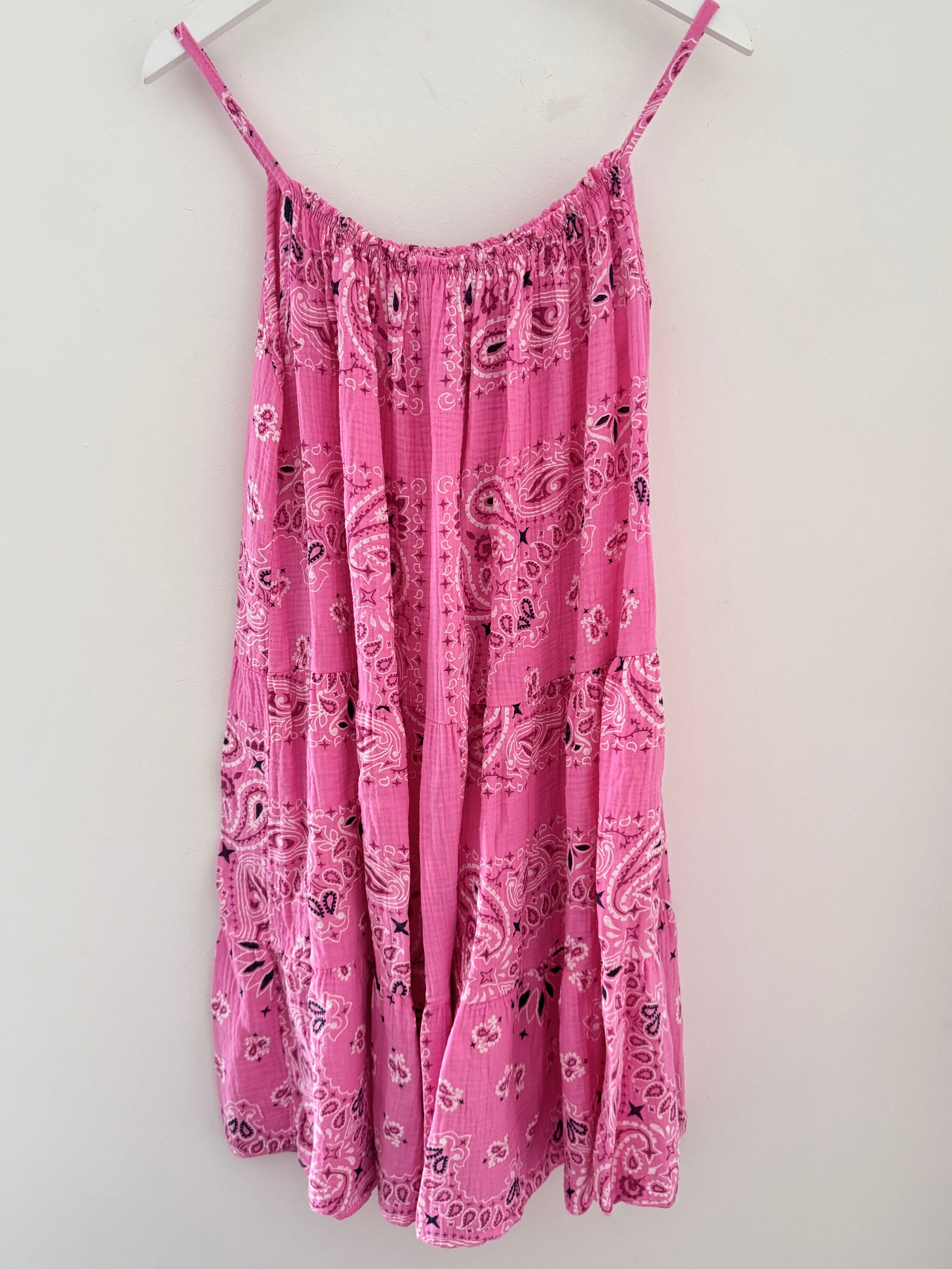 Paisley Cheesecloth Dress in Candy Pink