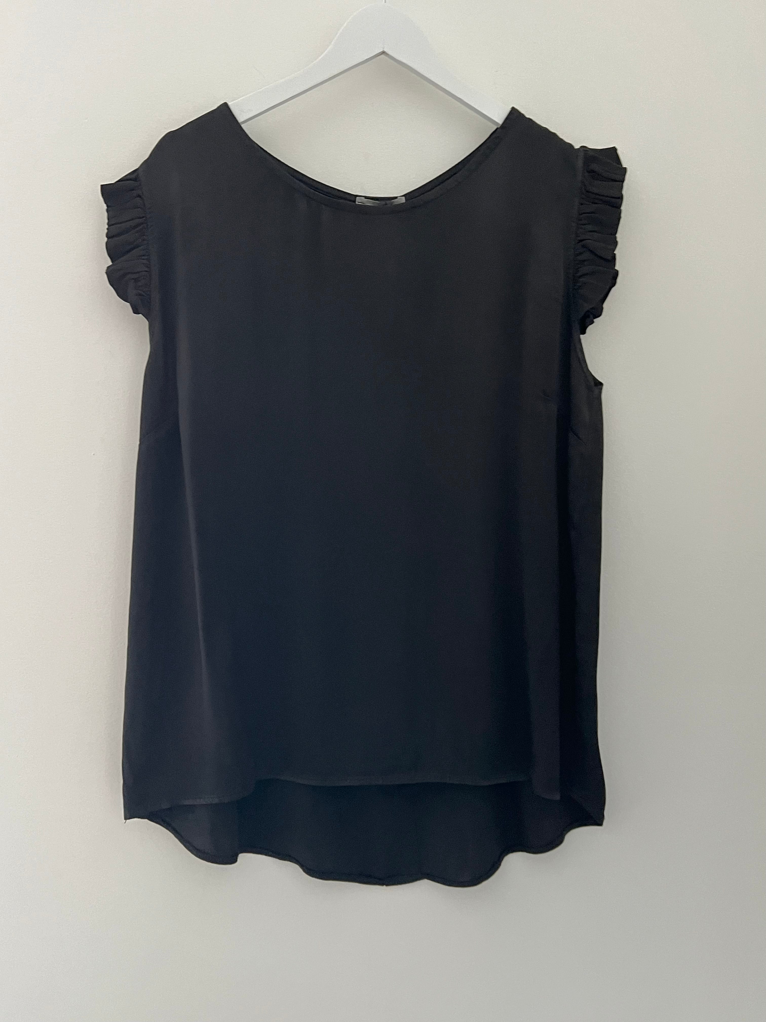 Silky Frill Sleeve Top in Black