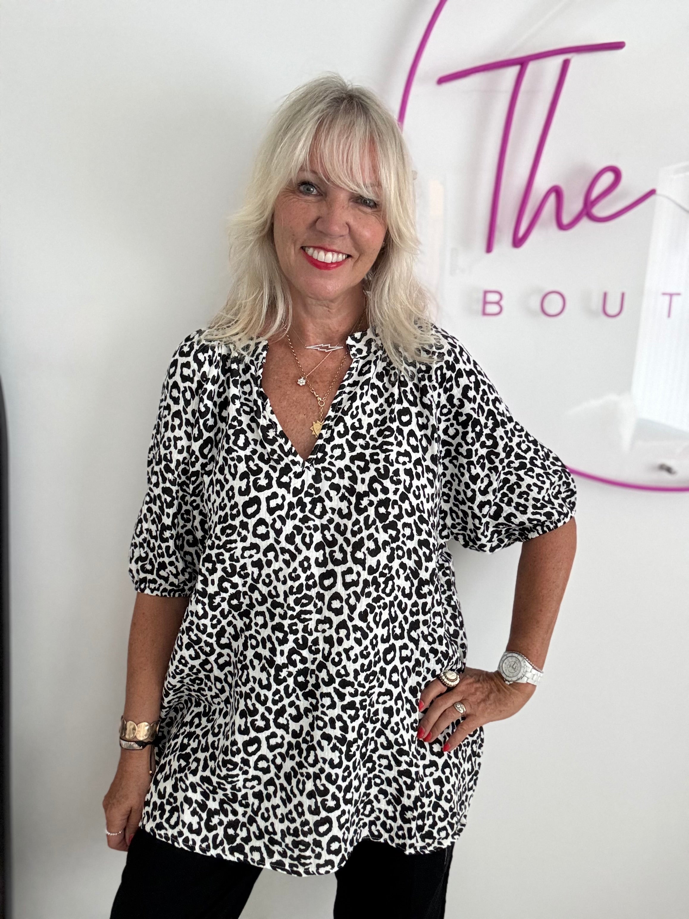 Oversized Cheesecloth Top in Leopard Print