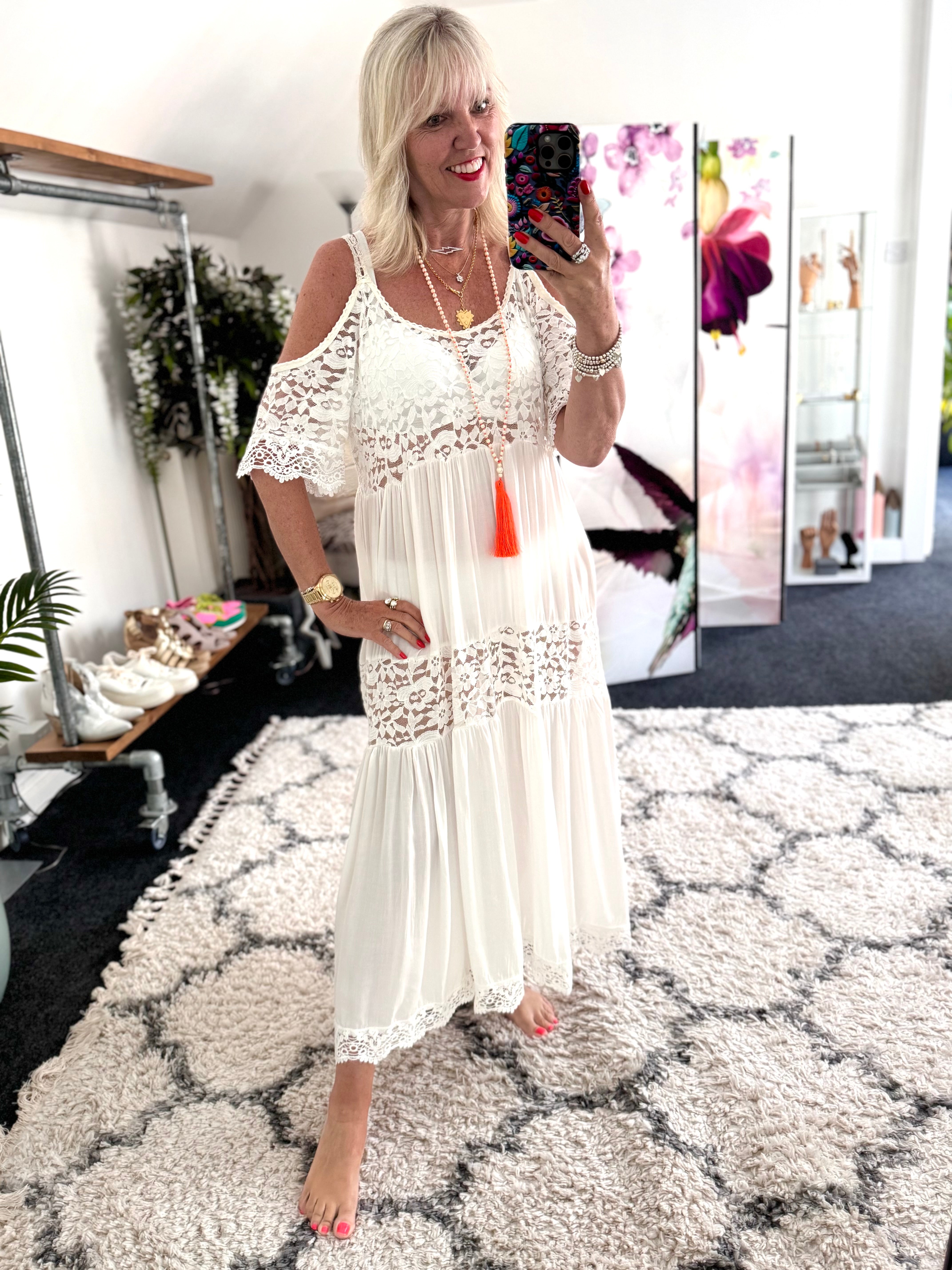 Cotton & Lace Beach Dress in White
