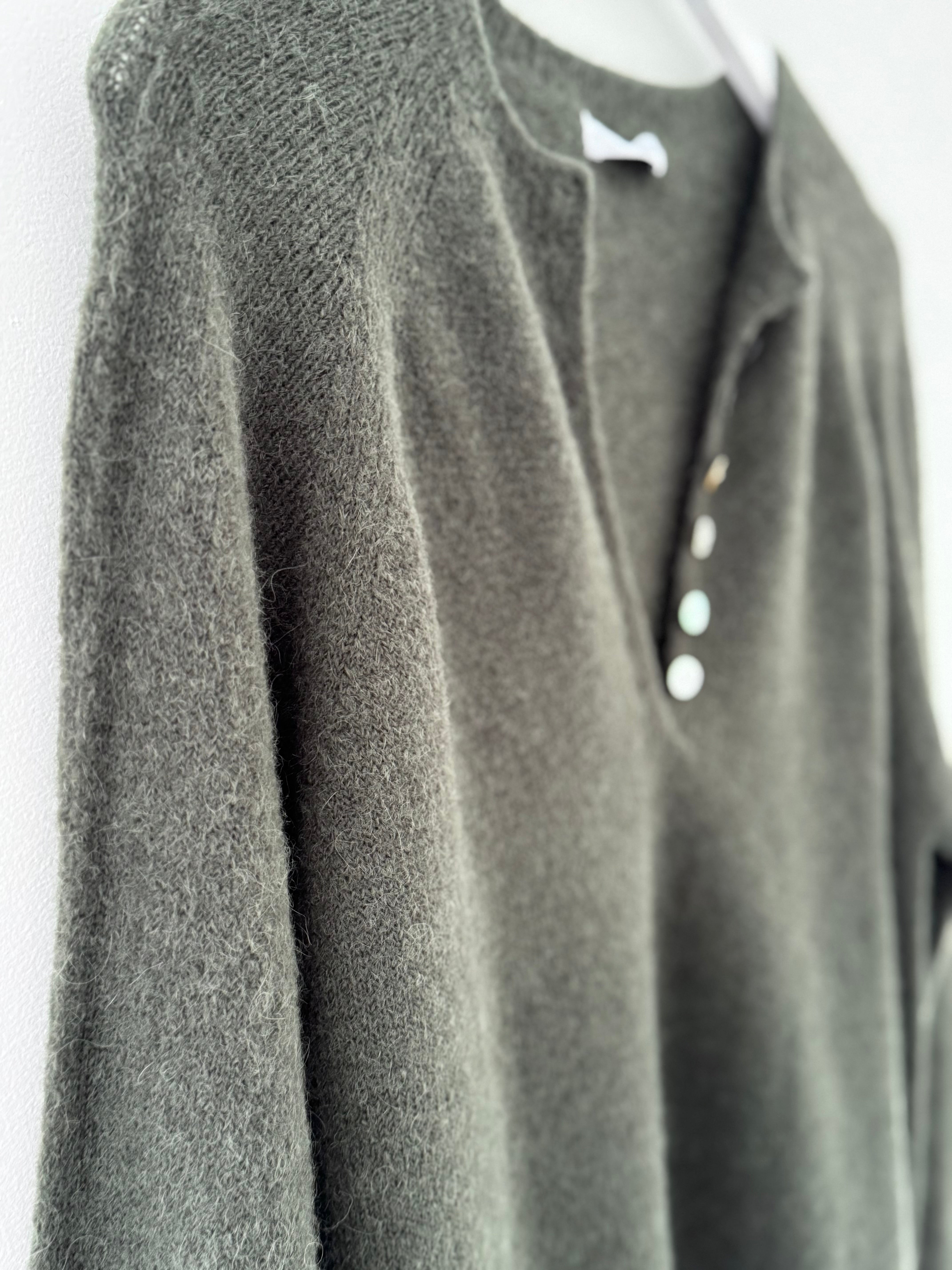 Softie Jumper with Button Neck in Deep Khaki