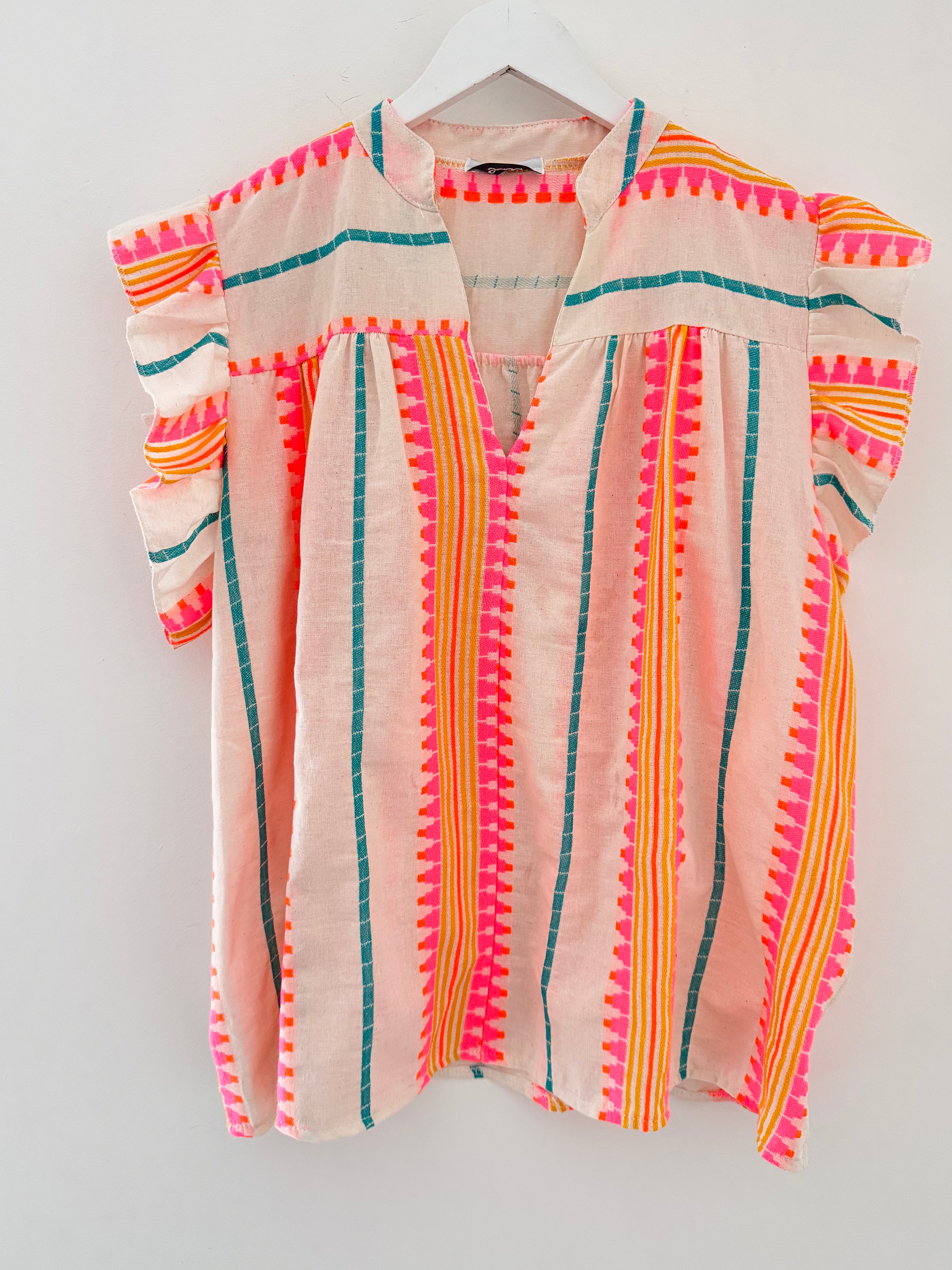 Embroidered Top in Pink & Neon