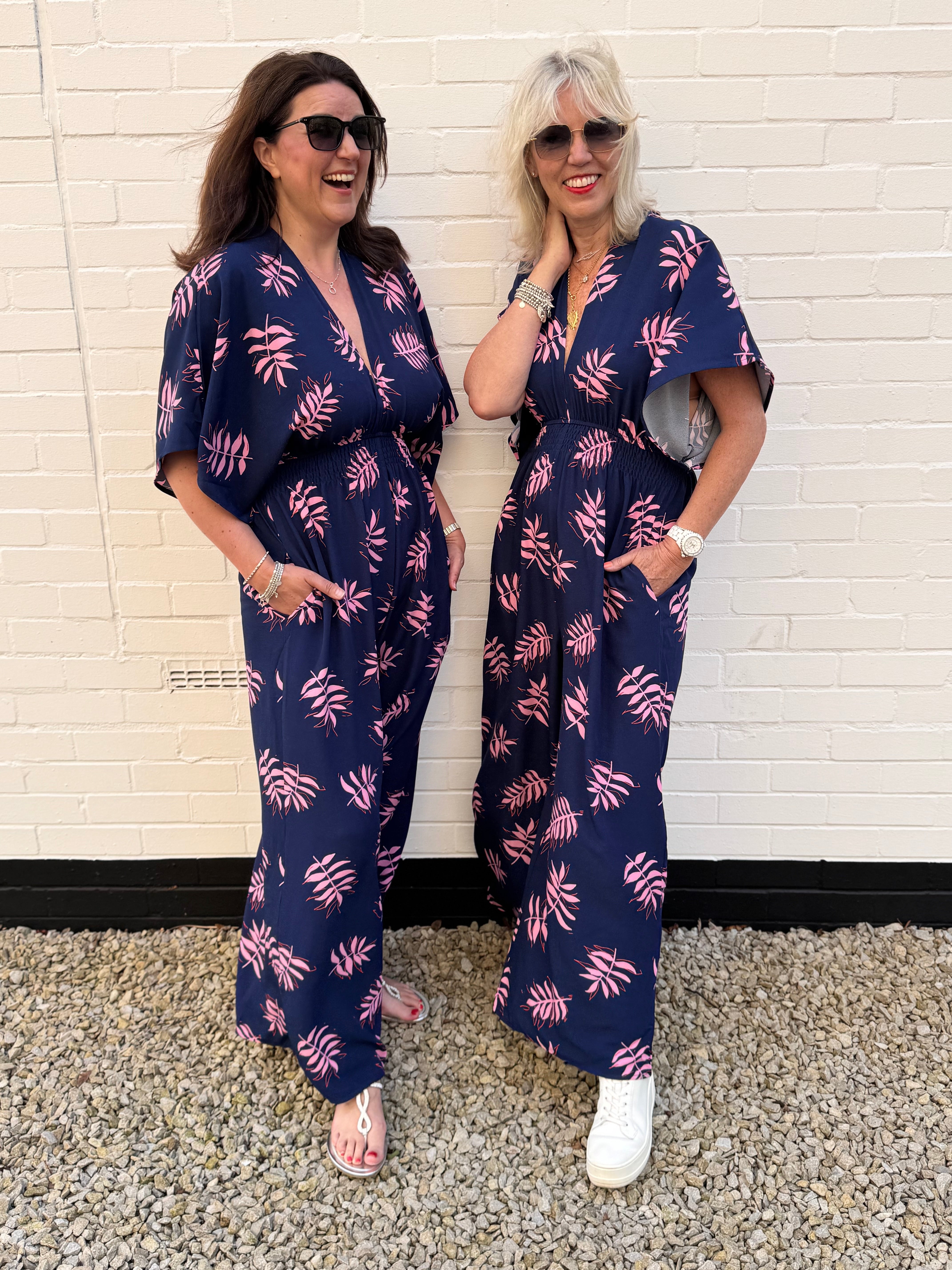 Wide Leg Jumpsuit in Navy & Pink