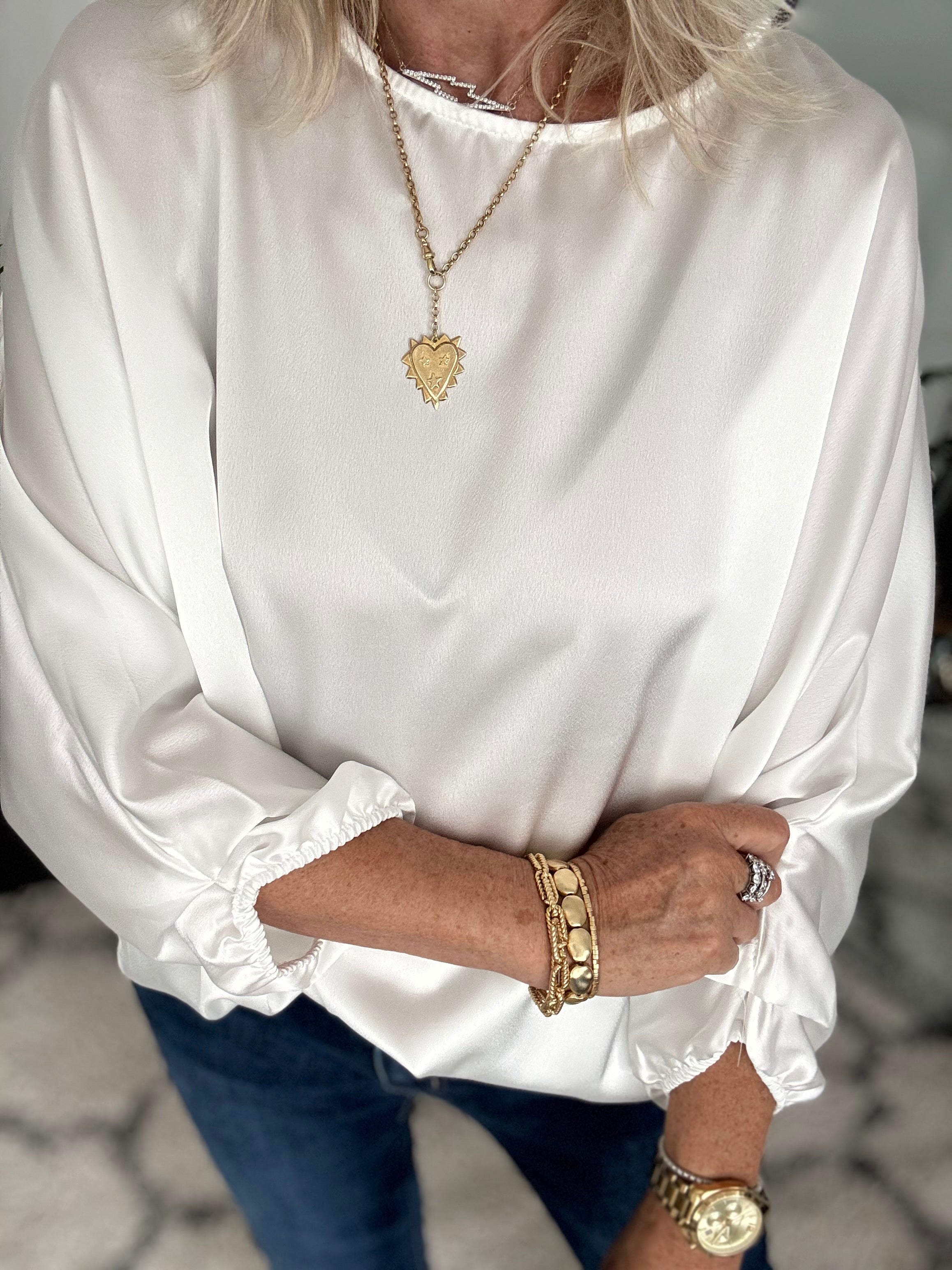 Silky Round Neck Top in Ivory