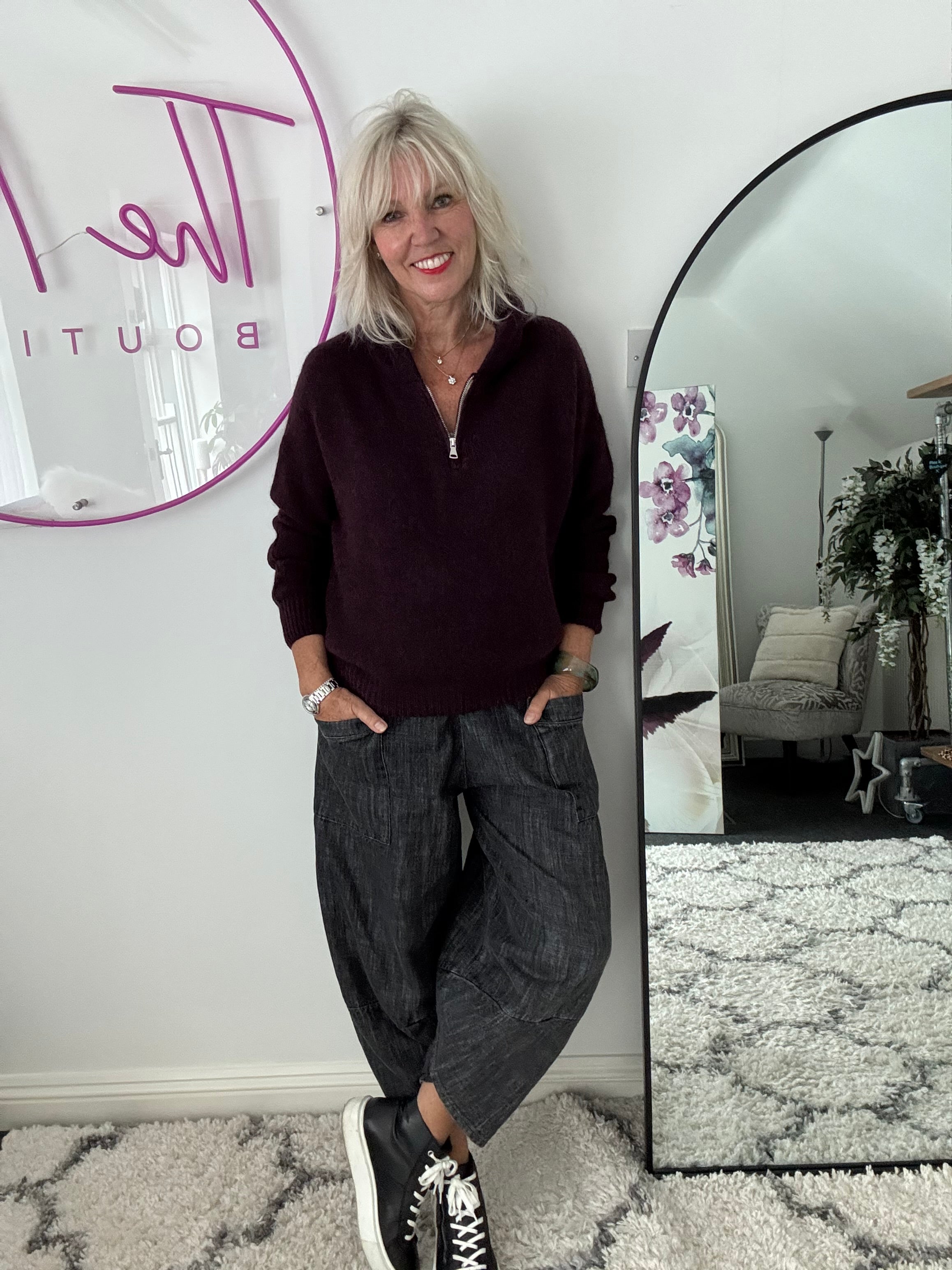 Hooded Mohair Jumper in Deep Plum