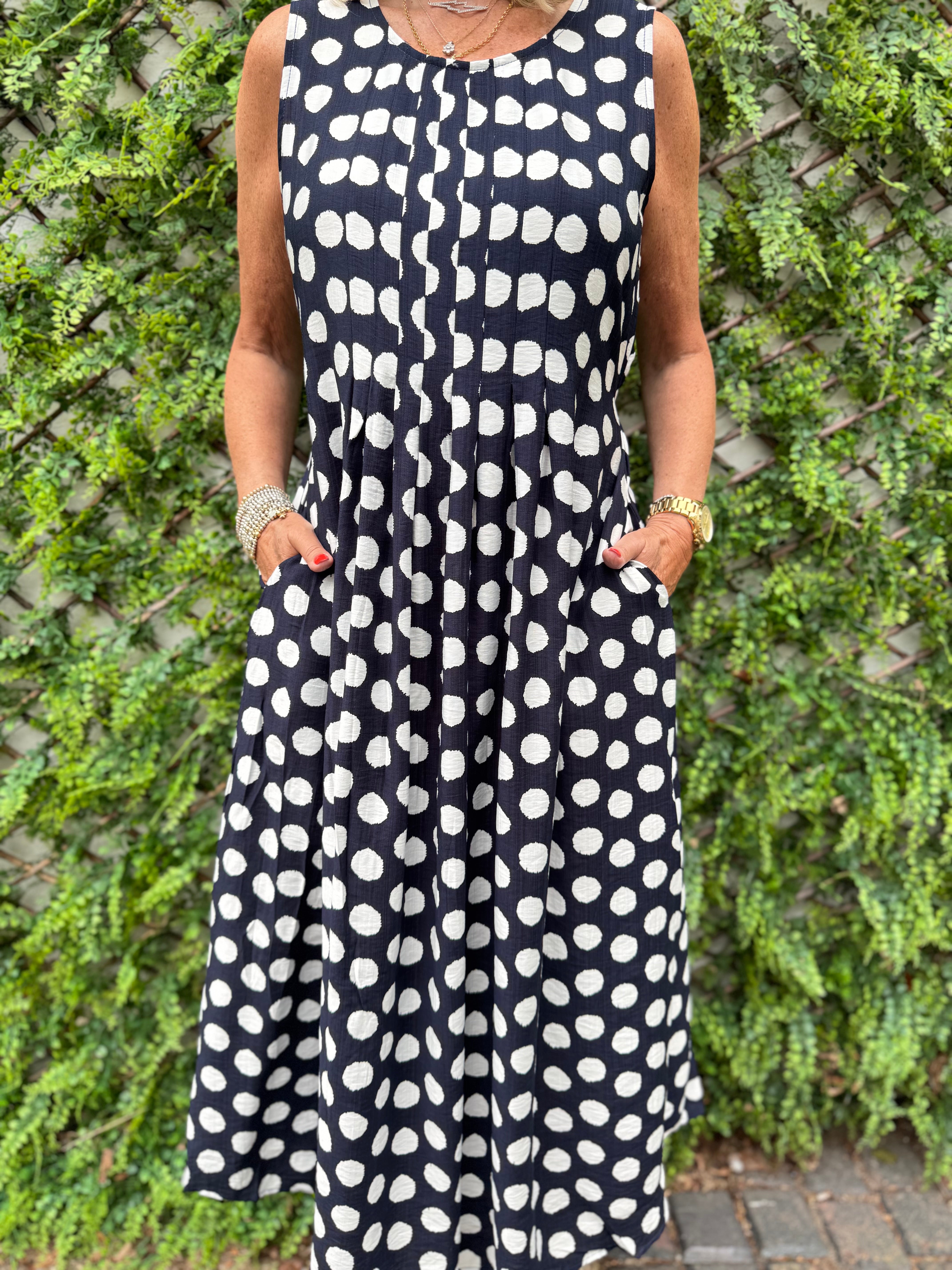 Polkadot Dress in Navy & White
