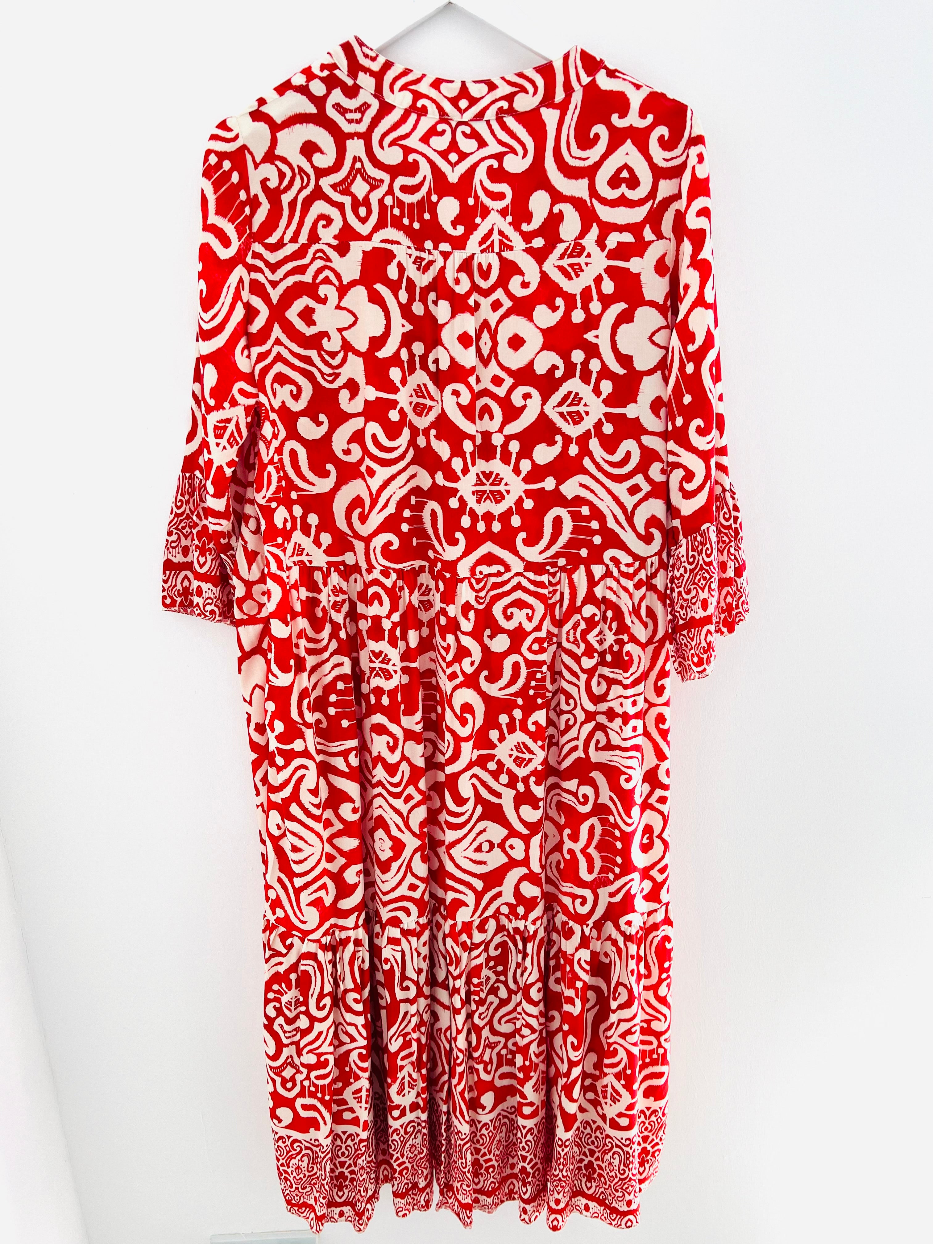 Batik Print Dress in Red