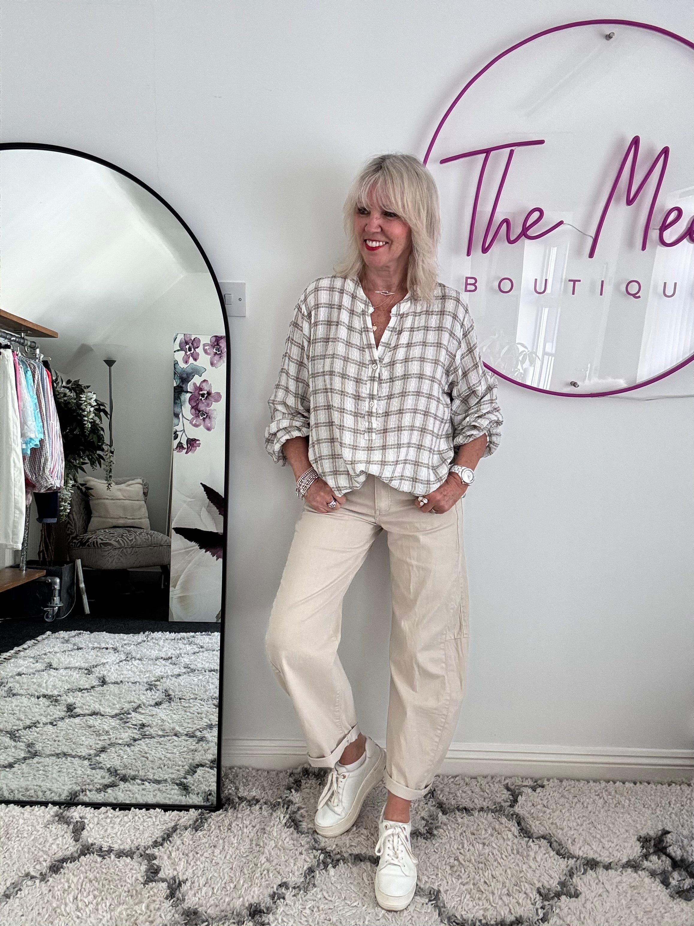 Checked Seersucker Shirt in Ivory