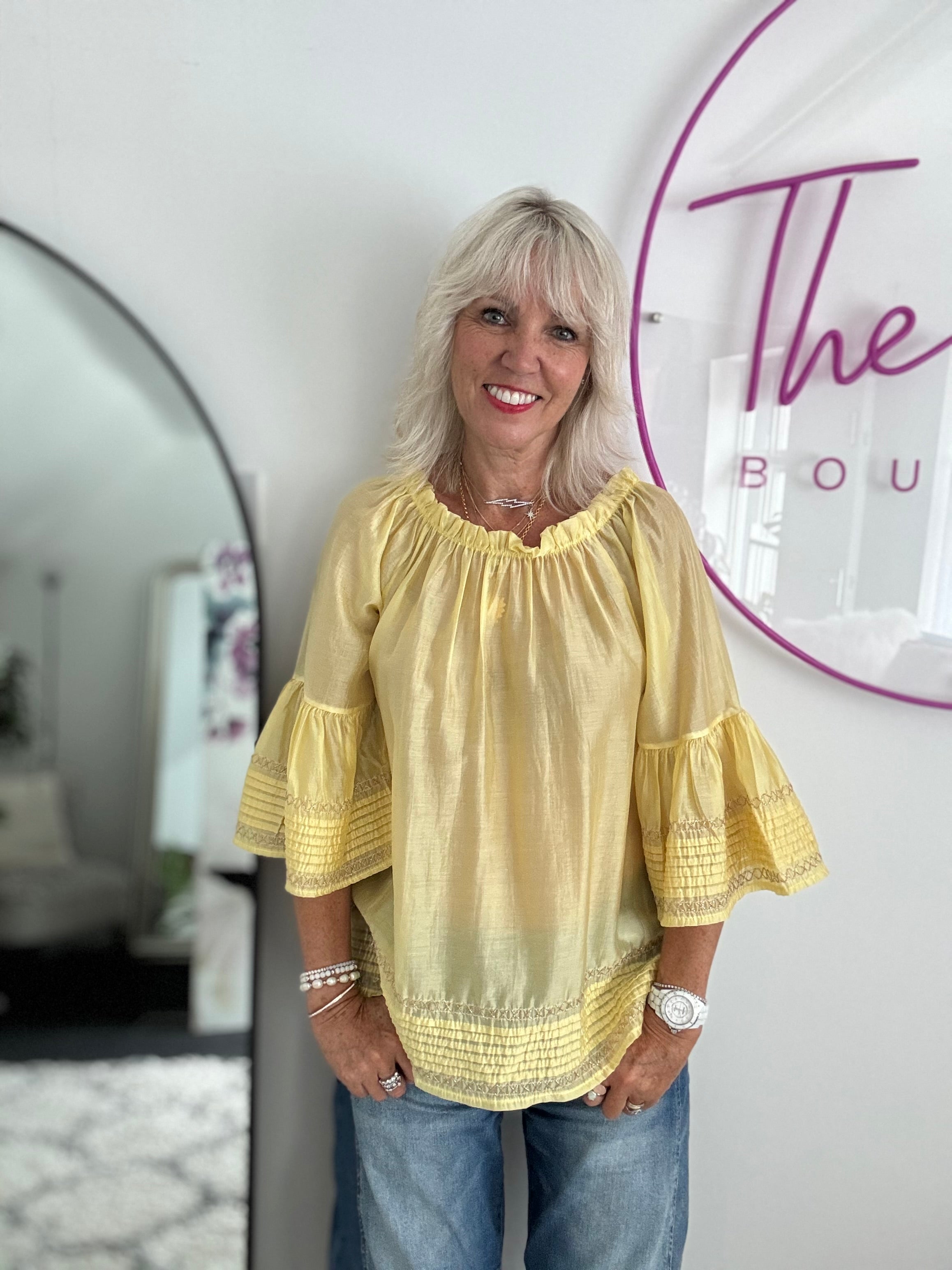 Silky Bardot Top in Lemon