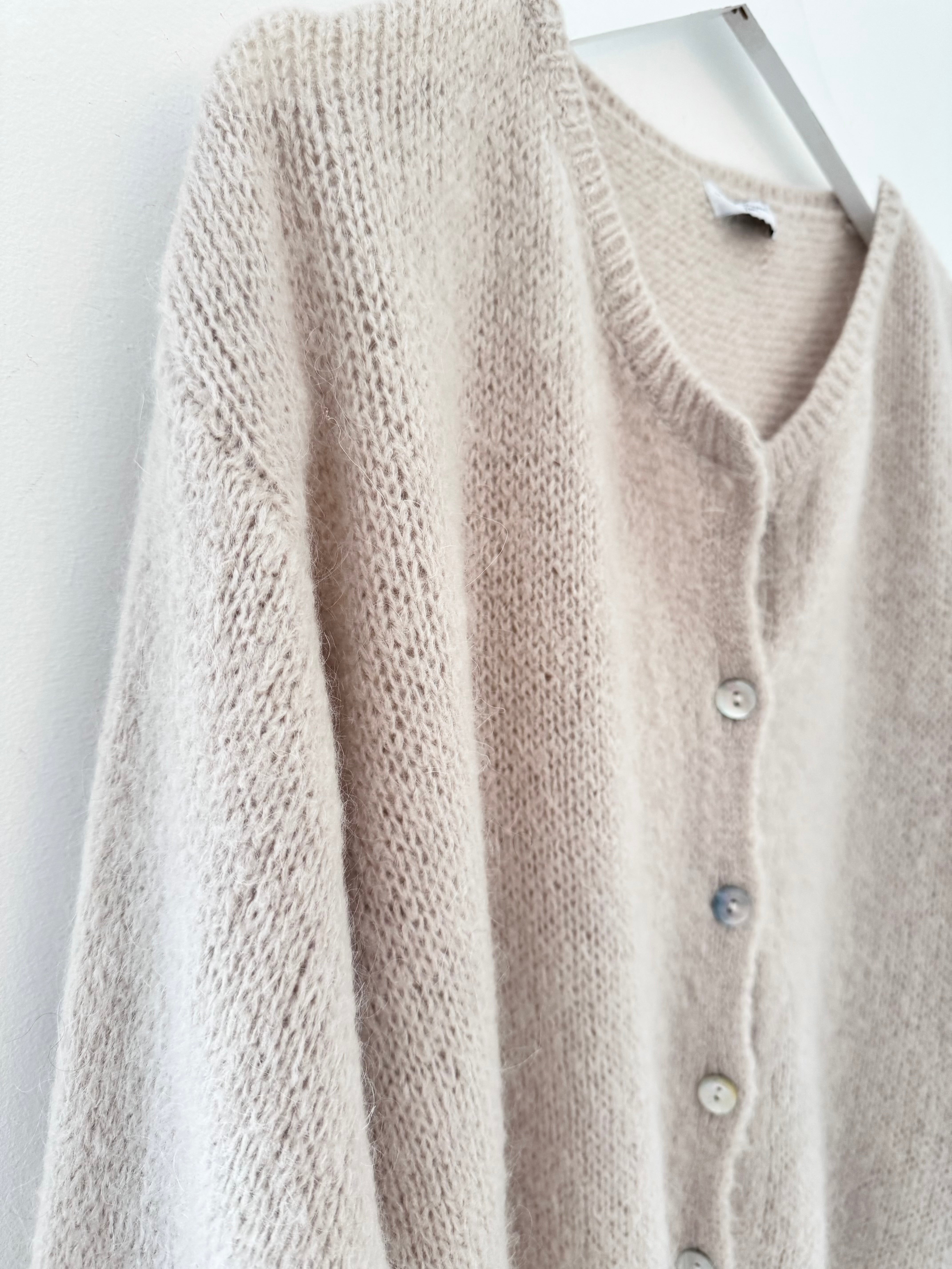 Mohair Buttoned Cardi in Stone